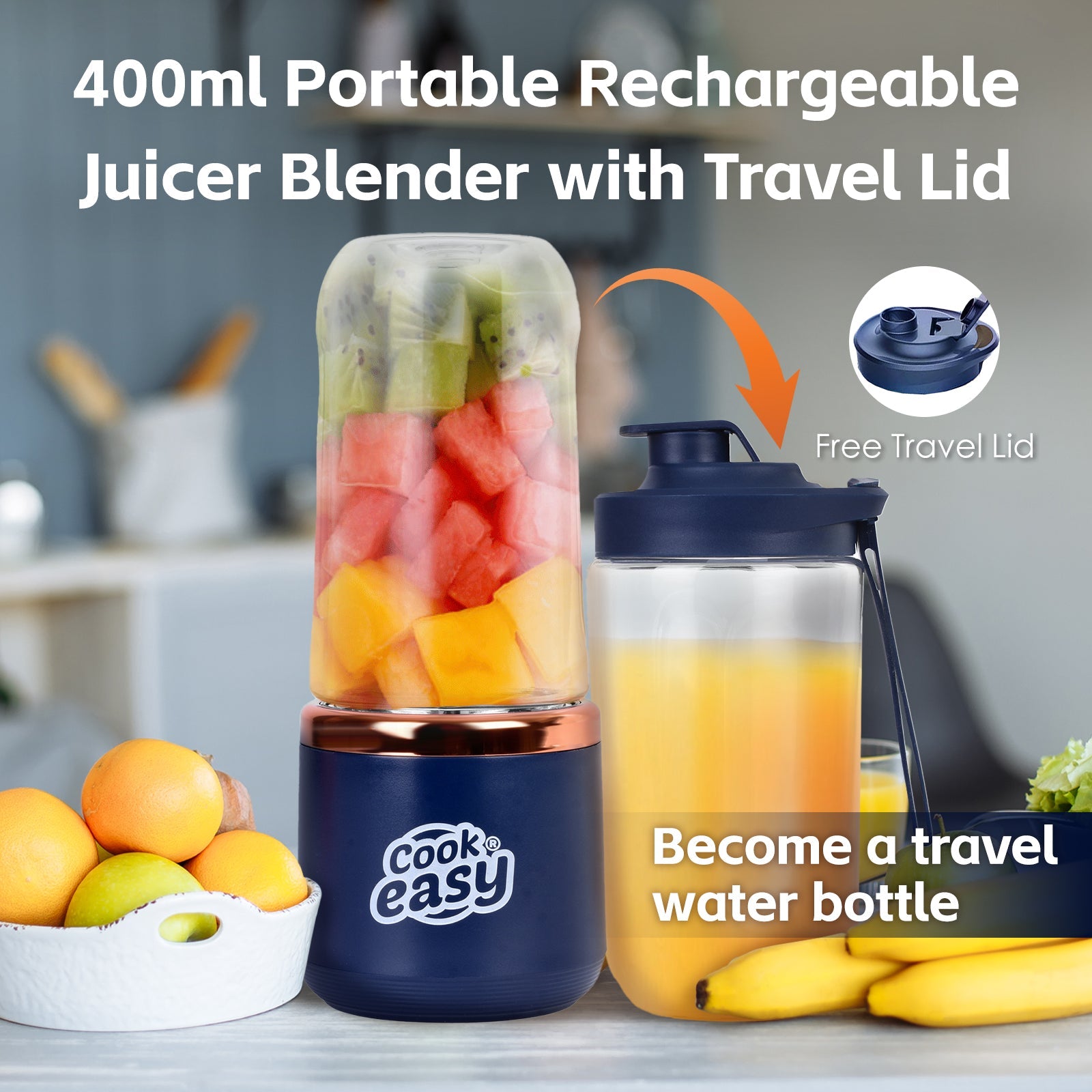 400ml USB C Rechargeable Juicer w/ Travel Lid Personal Blender Smoothies Shakes