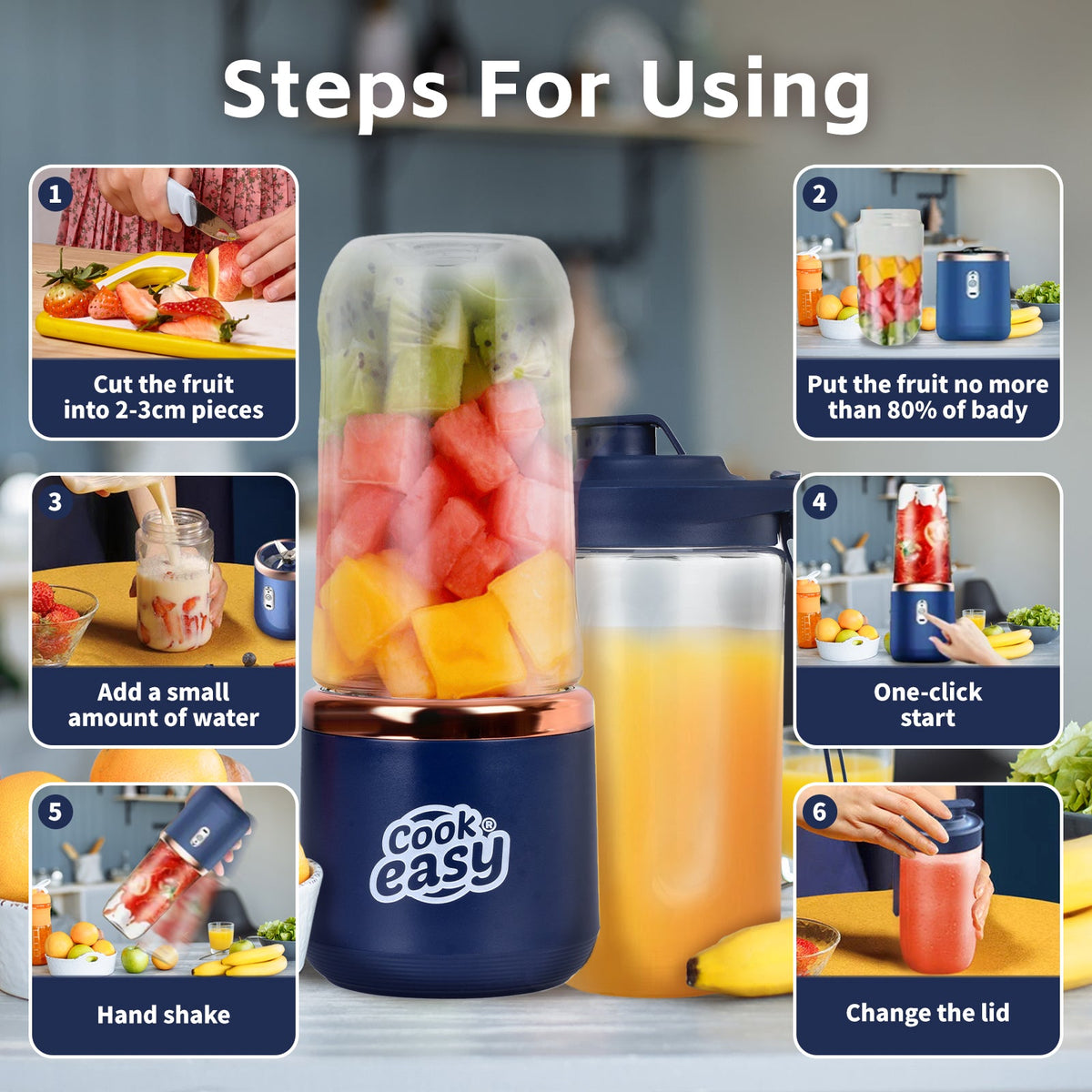 400ml USB C Rechargeable Juicer w/ Travel Lid Personal Blender Smoothies Shakes