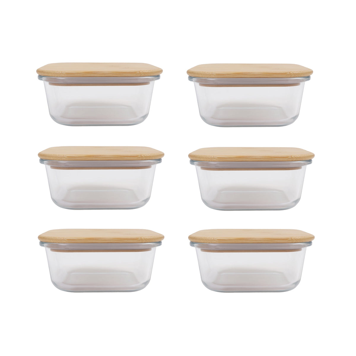 6 Pcs Medium Bamboo Food Containers – Clear Glass with Bamboo Lids