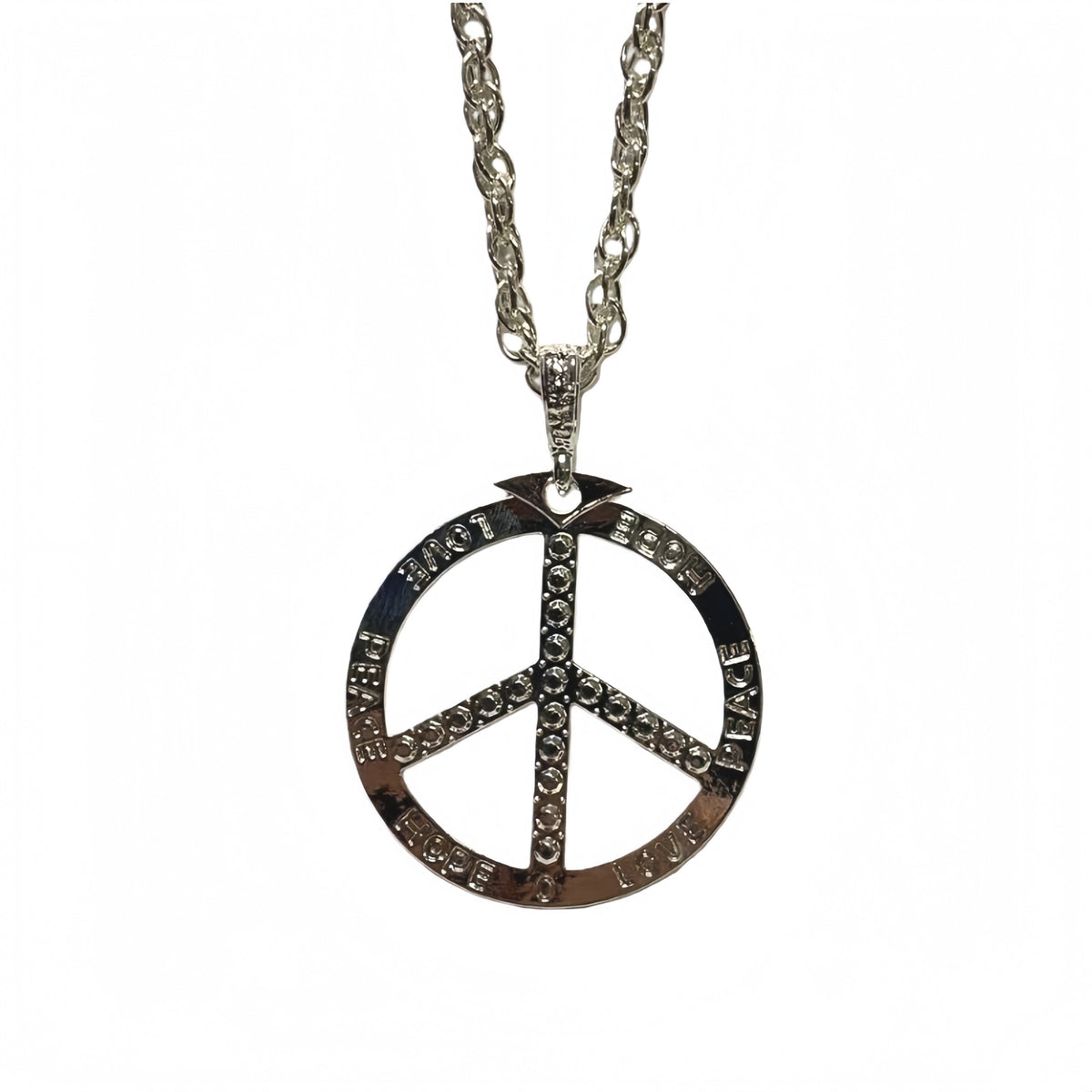 Silver Peace sign Necklace, Bling Chain ,Fancy Dress