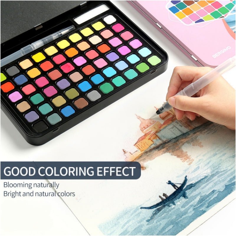 Water paint colour set w/ brush metal case 60 PCs Concentrated block Pink