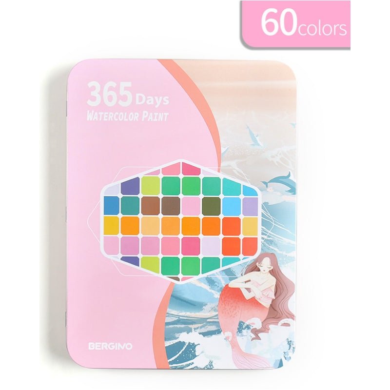 Water paint colour set w/ brush metal case 60 PCs Concentrated block Pink