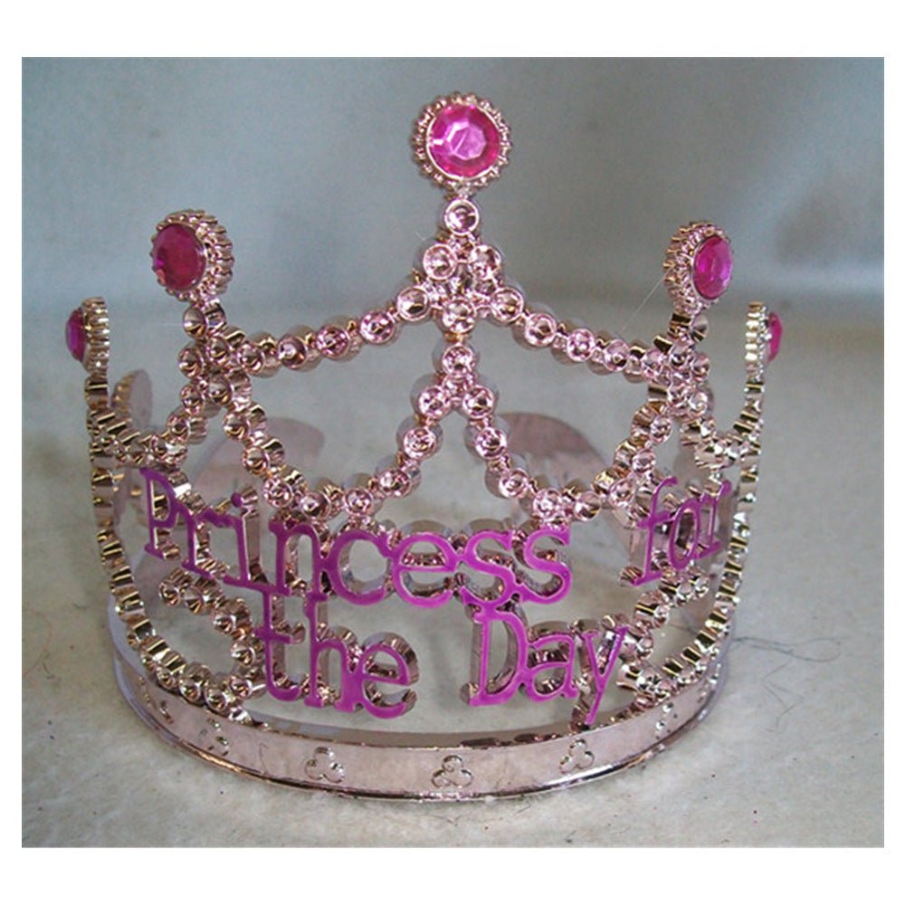 Princess for the Day Tiara Silver Rhinestone Crown w/ Pink Lettering Silver