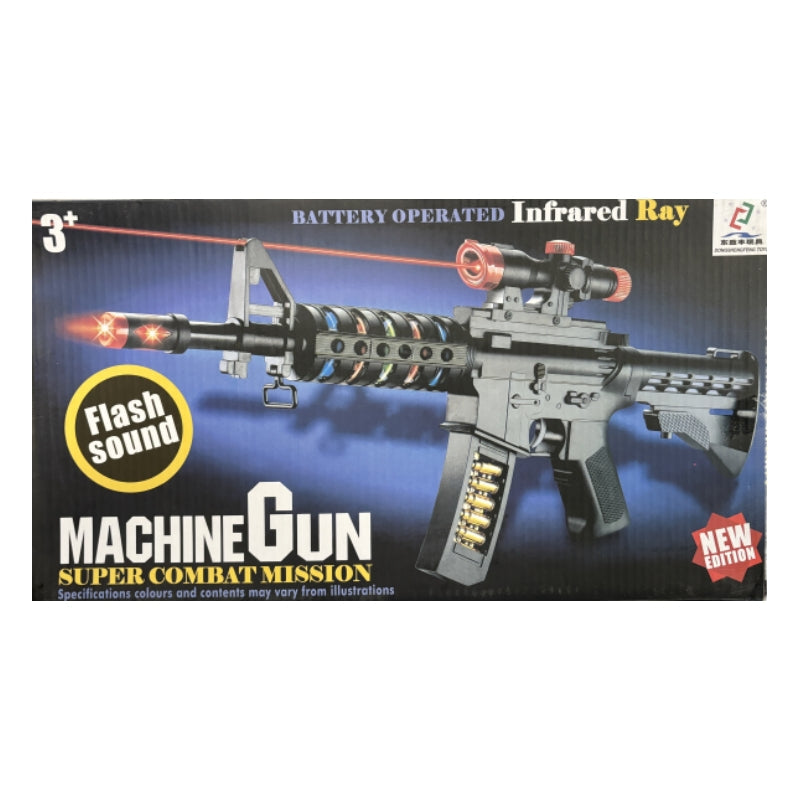 Electric Toy Machine Gun Battery Operated w/ Flashing Gun Spinning Barrel Ages 8