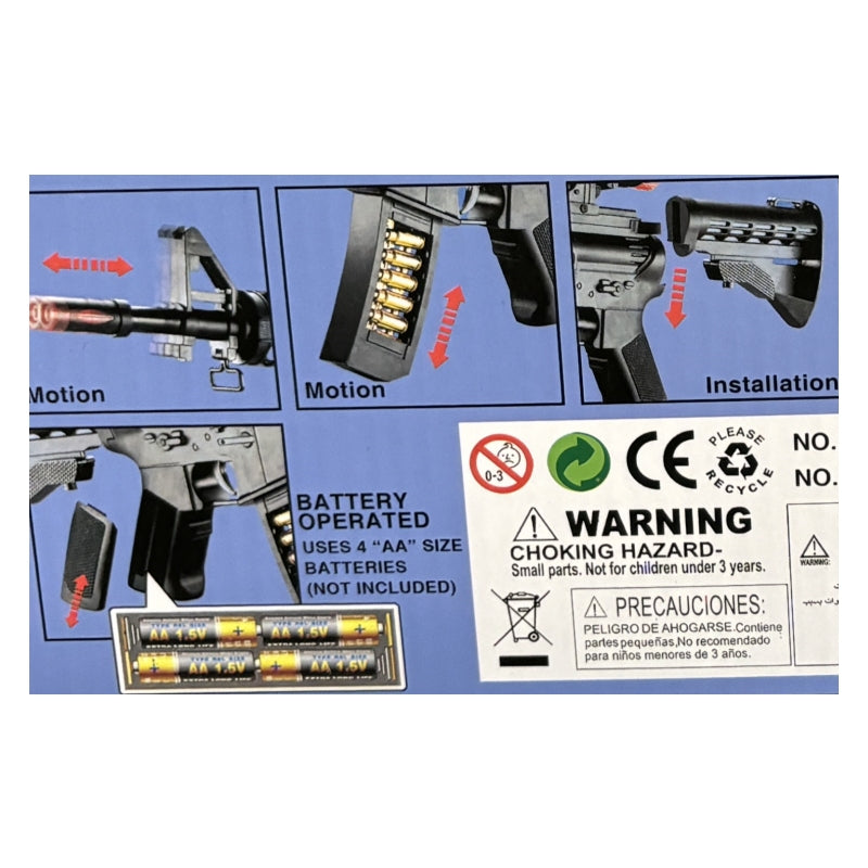 Electric Toy Machine Gun Battery Operated w/ Flashing Gun Spinning Barrel Ages 8