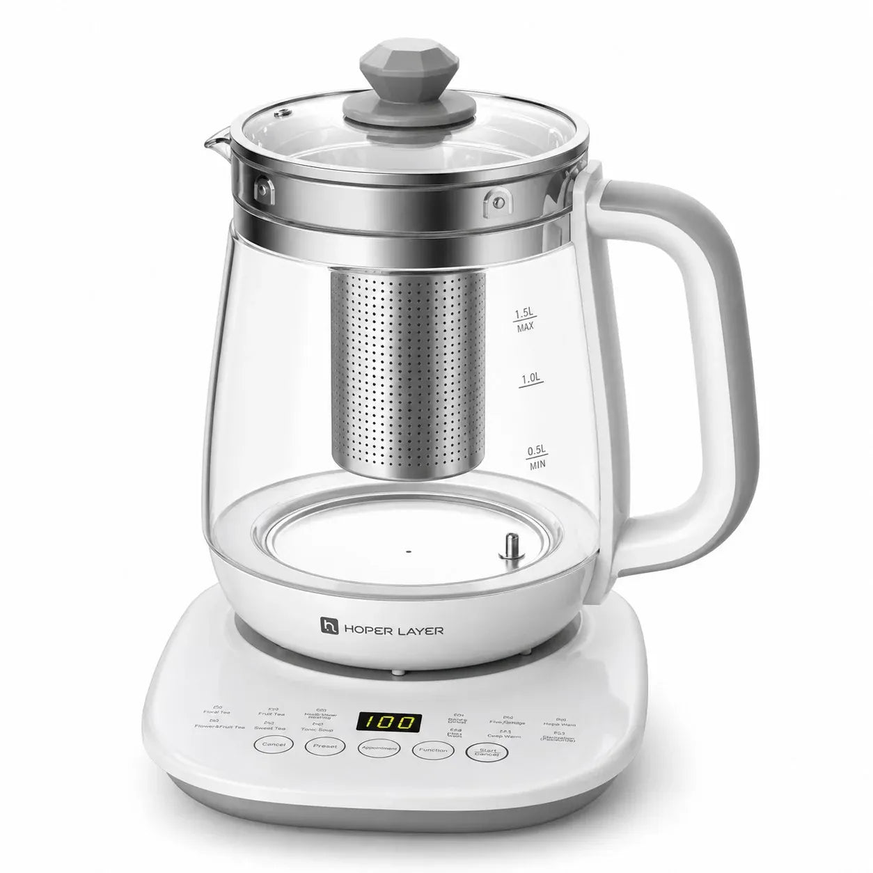 HOPER LAYER FA-K1501 Electric Glass Tea Kettle 1.5L Tea Maker SAA Certified