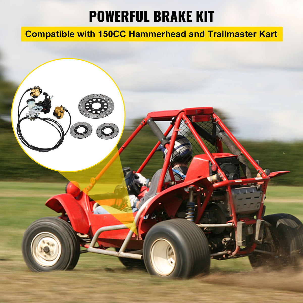 Go Kart Brake Master Cylinder Kit Go Kart Hydraulic Brake Kit Universal Go Karts Brake Kit Complete Including Master Cylinder, Hose, Caliper, Pad for 150cc Automotive