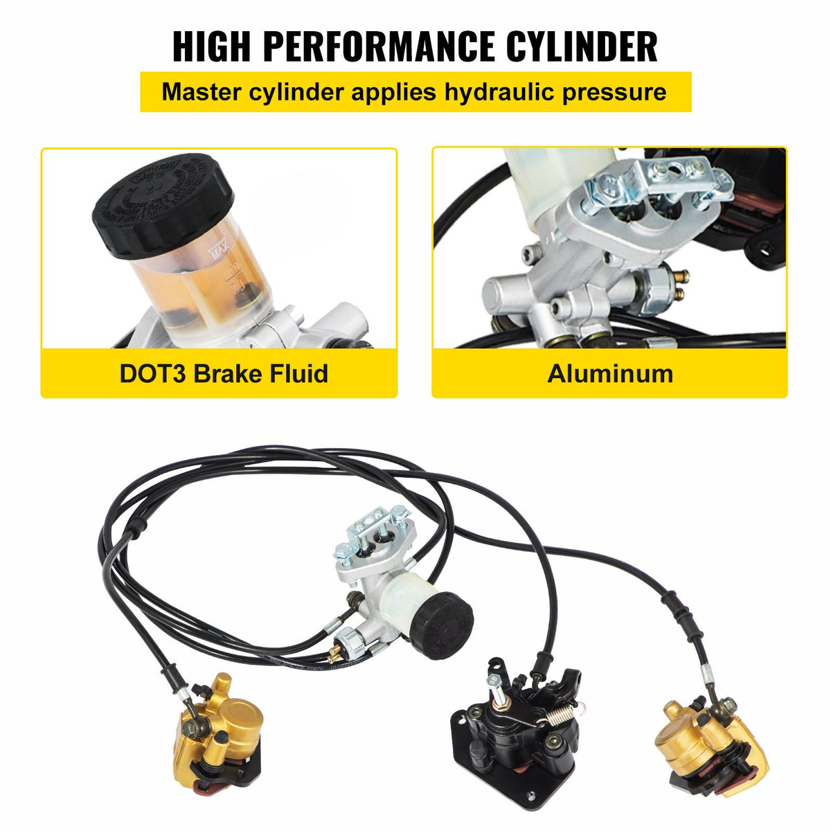 Go Kart Brake Master Cylinder Kit Go Kart Hydraulic Brake Kit Universal Go Karts Brake Kit Complete Including Master Cylinder, Hose, Caliper, Pad for 150cc Automotive