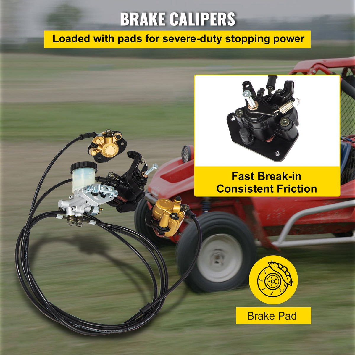 Go Kart Brake Master Cylinder Kit Go Kart Hydraulic Brake Kit Universal Go Karts Brake Kit Complete Including Master Cylinder, Hose, Caliper, Pad for 150cc Automotive