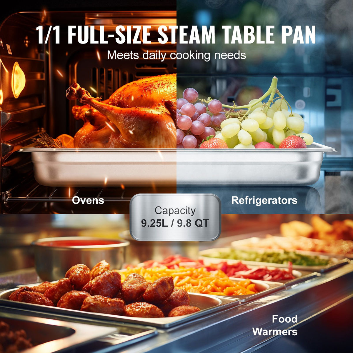 6 Pack Hotel Pans, Full Size Anti-Jam Steam Pan, 0.8mm Thick Stainless Steel Restaurant Steam Table Pan, 2.5-Inch Deep Commercial Table Pan, Catering Storage Food Pan, for Industrial & Scientifi