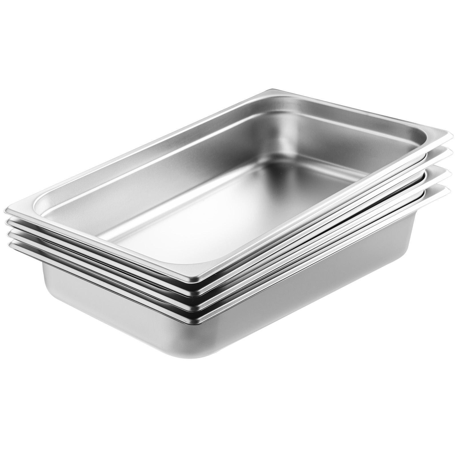 4 Pack Hotel Pans, Full Size Anti-Jam Steam Pan with Lid, 0.8mm Thick Stainless Steel Steam Table Pan, 4-Inch Deep Commercial Table Pan, Catering Storage Food Pan, for Industrial & Scientific