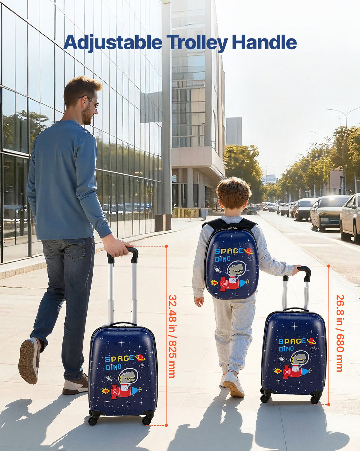 Kids Luggage Set, 2 Piece, 45.7 cm Hardside Rolling Wheels Suitcase with Hard-Shell Backpack, Dinosaur Kids Carry on Luggage Set, Holiday Birthday Present for Girls & Boys, Airline Approved
