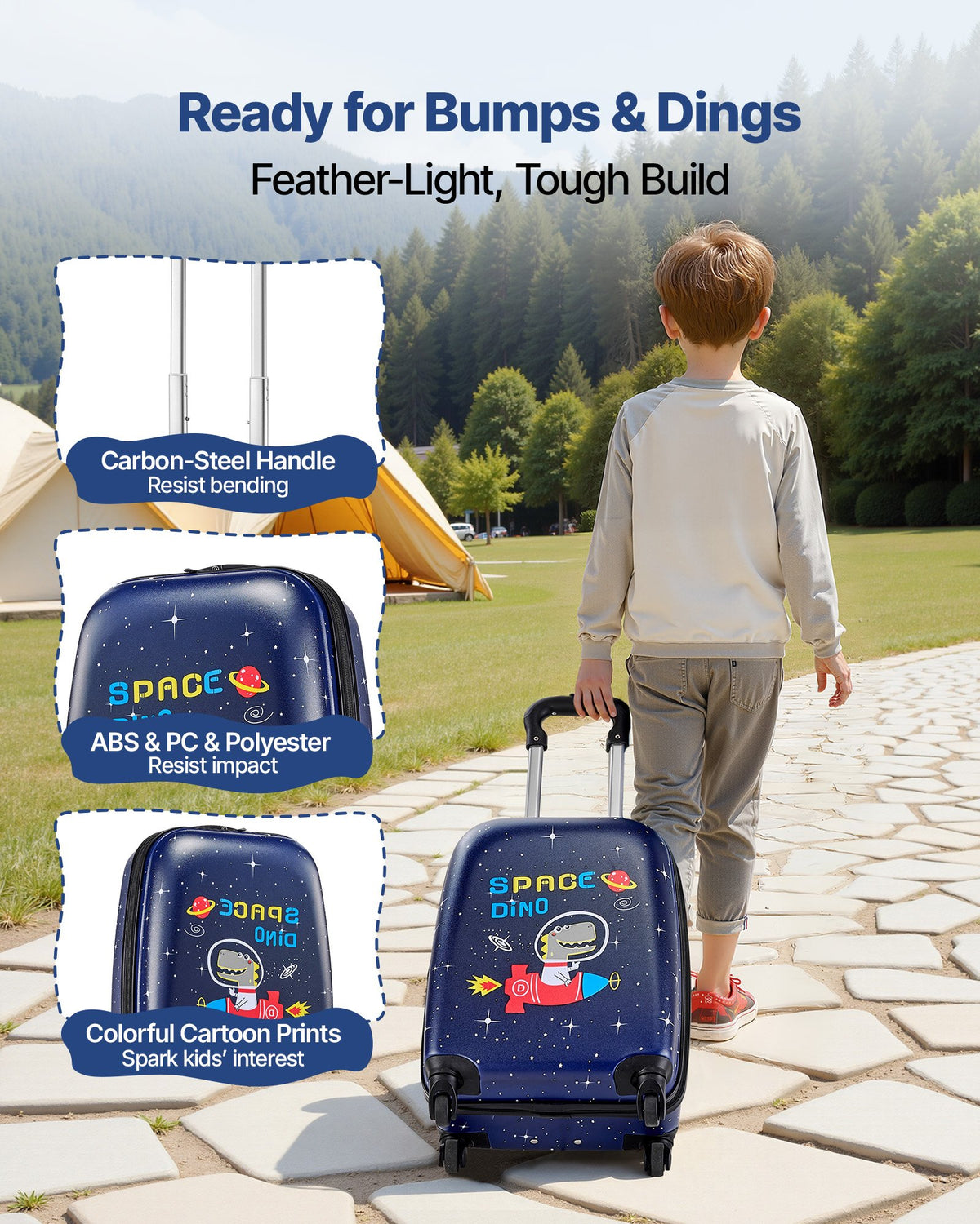 Kids Luggage Set, 2 Piece, 45.7 cm Hardside Rolling Wheels Suitcase with Hard-Shell Backpack, Dinosaur Kids Carry on Luggage Set, Holiday Birthday Present for Girls & Boys, Airline Approved