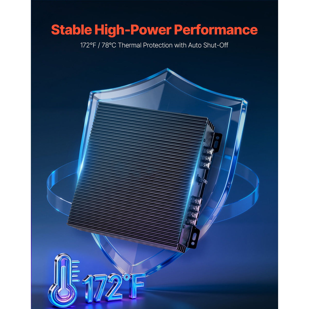 Car Audio Amplifier, 2-Channel Bridgeable Car Amplifier, Full-Range Class AB Stereo Amp, Max. 2 x 300W at 4 Ohms / 2 x 600W at 2 Ohms, High Output, for SUVs, Pickups, and Off-Road Vehicles