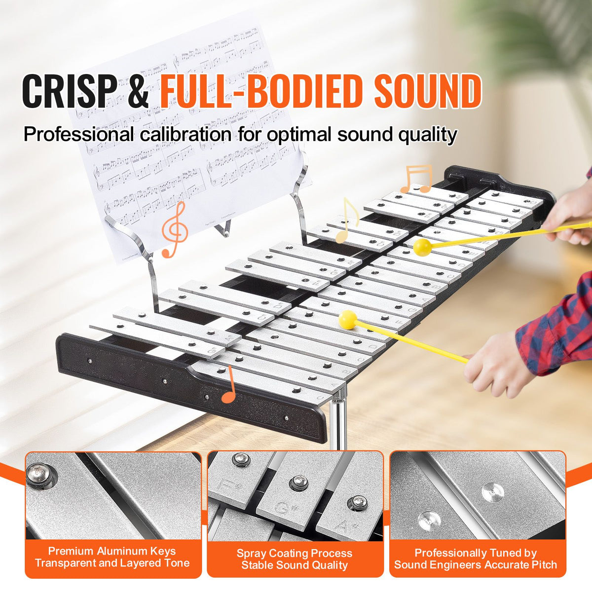30 Note Glockenspiel Xylophone Bell Kit, Professional Percussion Instrument Set with Mallets, Drum Sticks, Music Stand, 8" Practice Pad, Adjustable Stand and Carrying Bag for Students & Adults