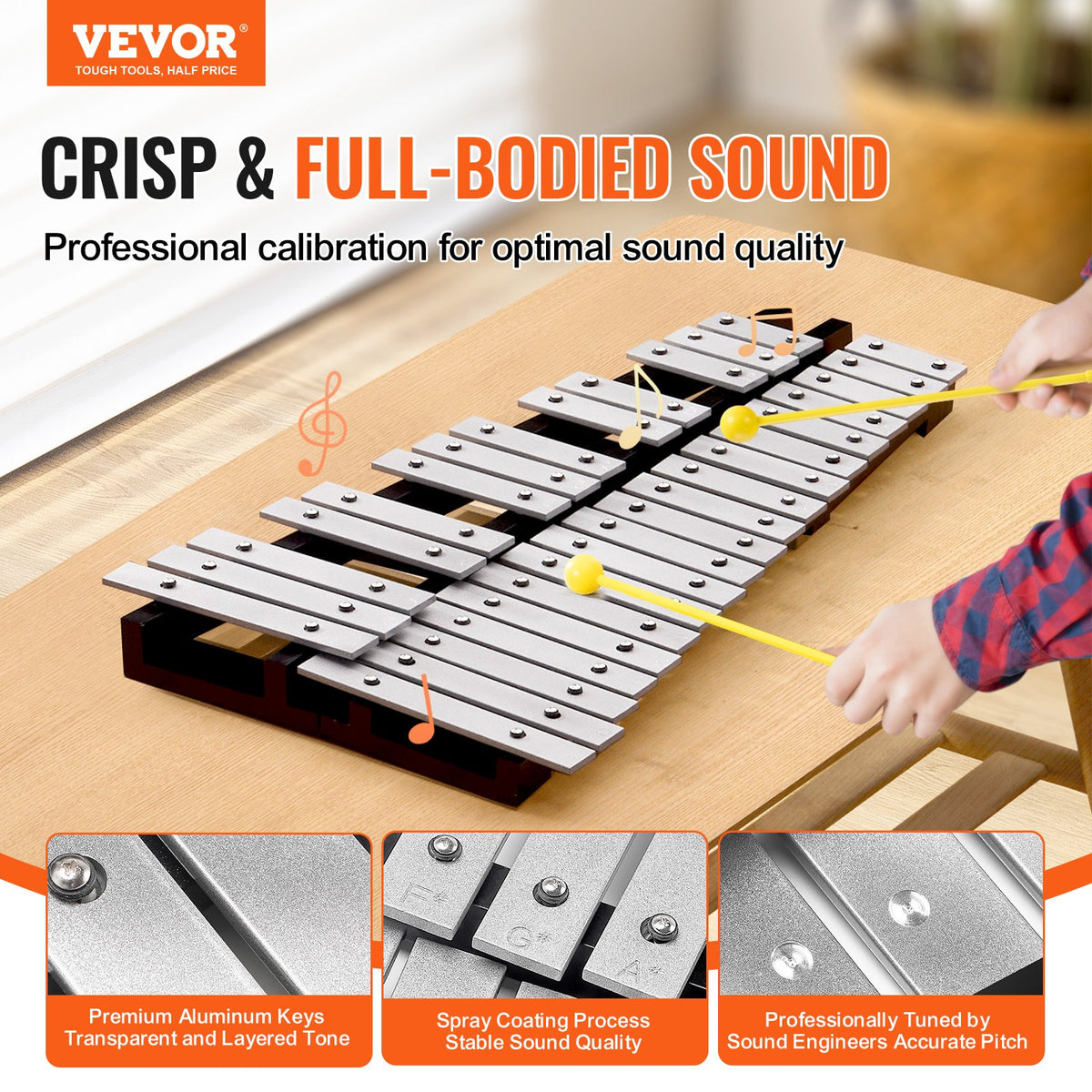 32 Note Glockenspiel Xylophone Bell Kit, Percussion Instrument with Mallets, Drum Sticks and Carrying Bag, Professional Glockenspiel Xylophone Percussion Instrument Set for Adults & Students