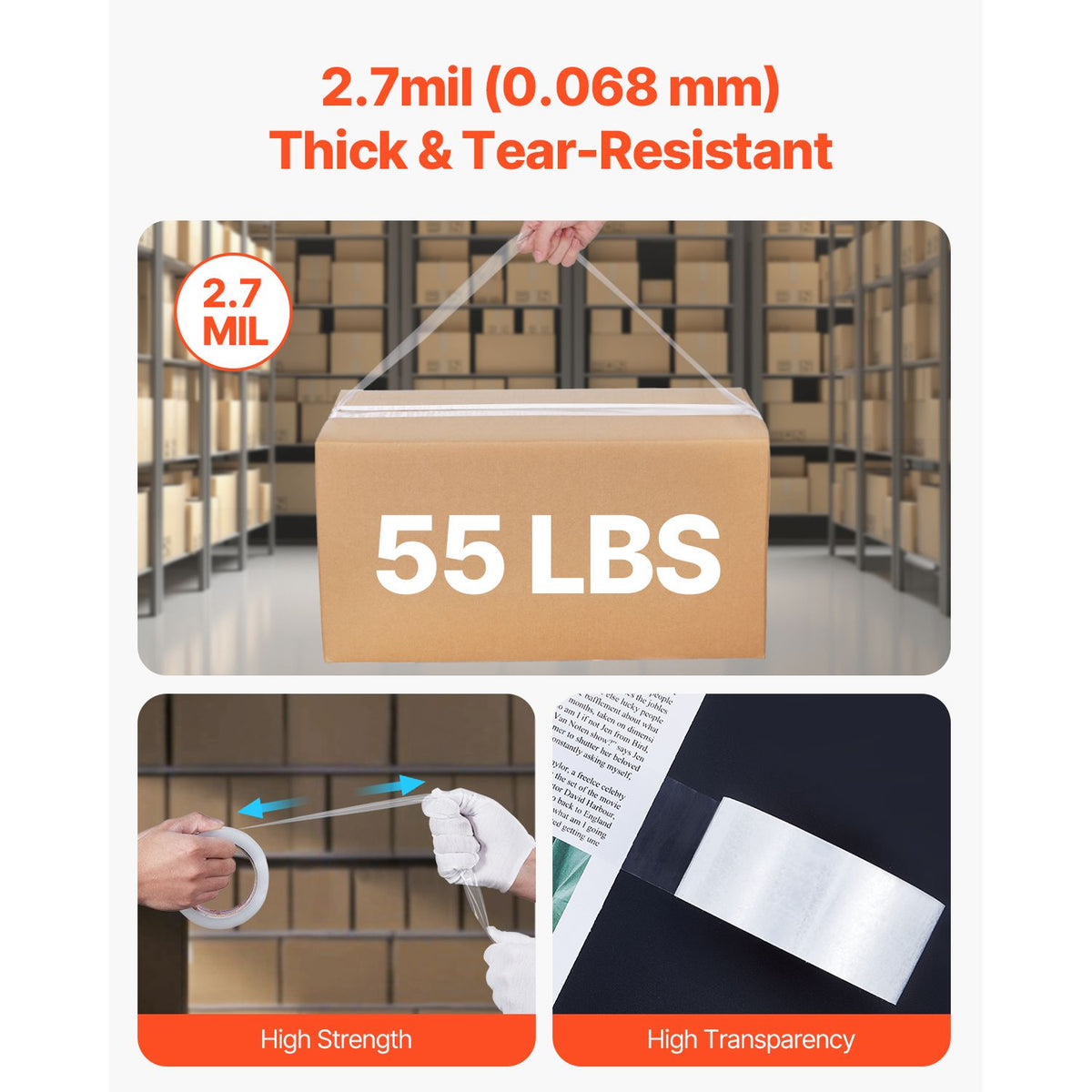 Packing Tape 6 Rolls 65 Yards Clear Shipping Tape with Dispenser 2.7 Mil