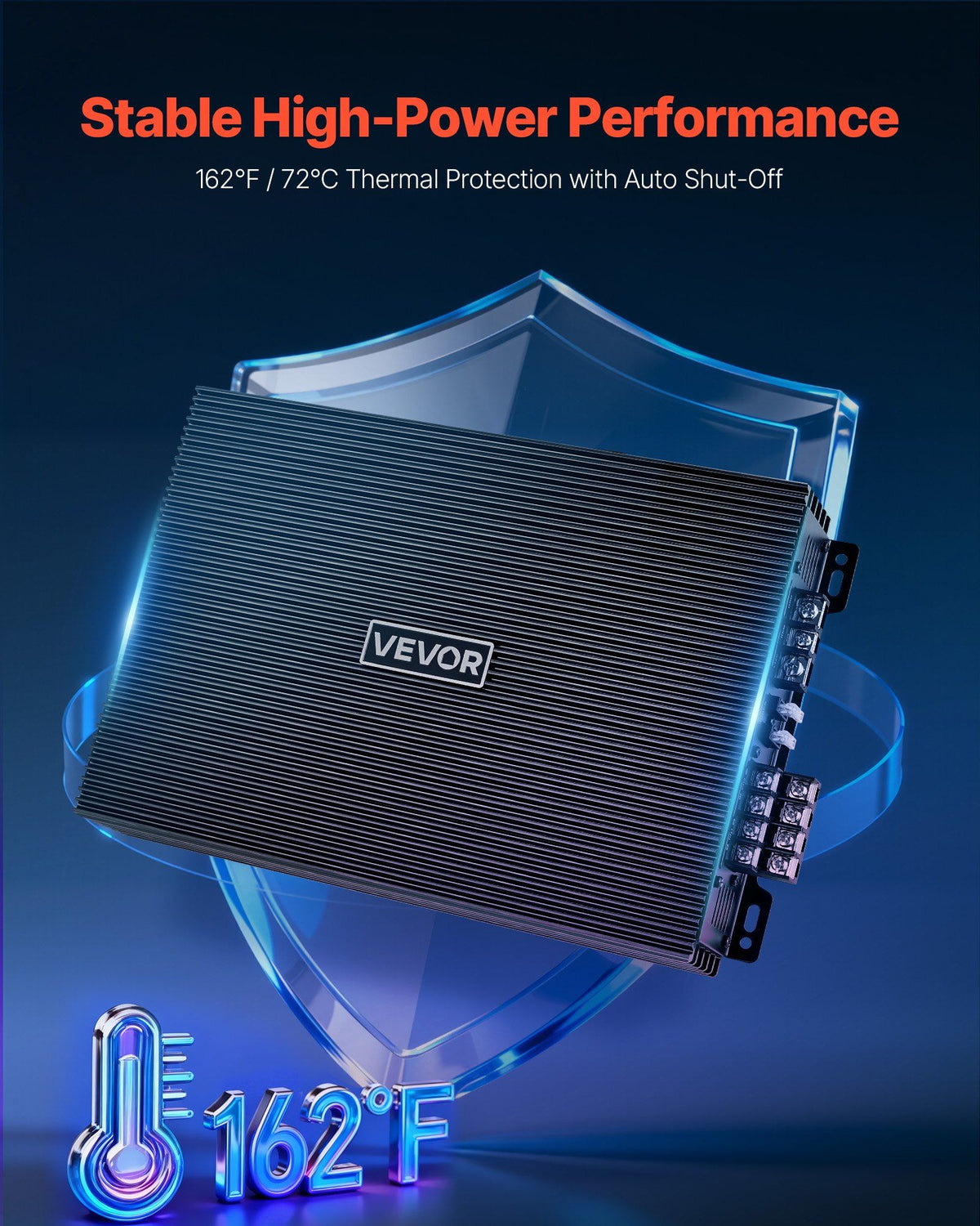 Car Audio Amplifier, 4-Channel Bridgeable Car Amplifier, Multichannel Class AB Stereo Amp, Max. 4 x 200W at 4 Ohms / 4 x 400W at 2 Ohms, High Output, for SUVs, Pickups, and Off-Road Vehicles