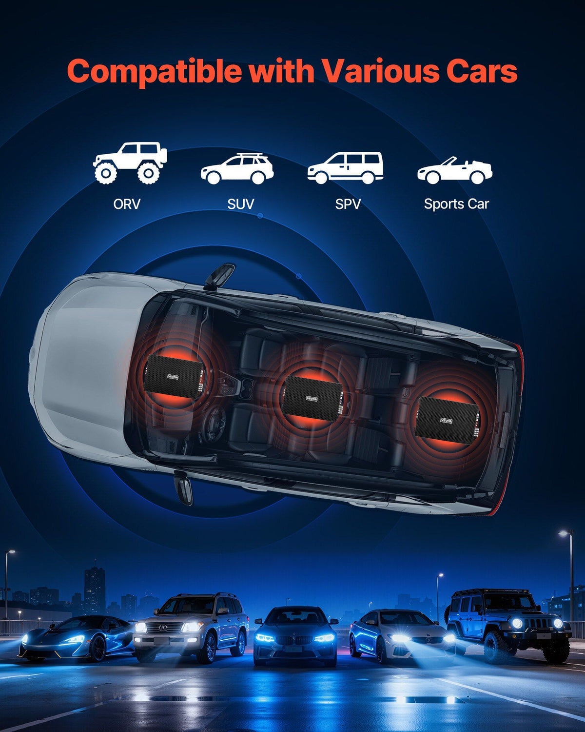 Car Audio Amplifier, 4-Channel Bridgeable Car Amplifier, Multichannel Class AB Stereo Amp, Max. 4 x 200W at 4 Ohms / 4 x 400W at 2 Ohms, High Output, for SUVs, Pickups, and Off-Road Vehicles