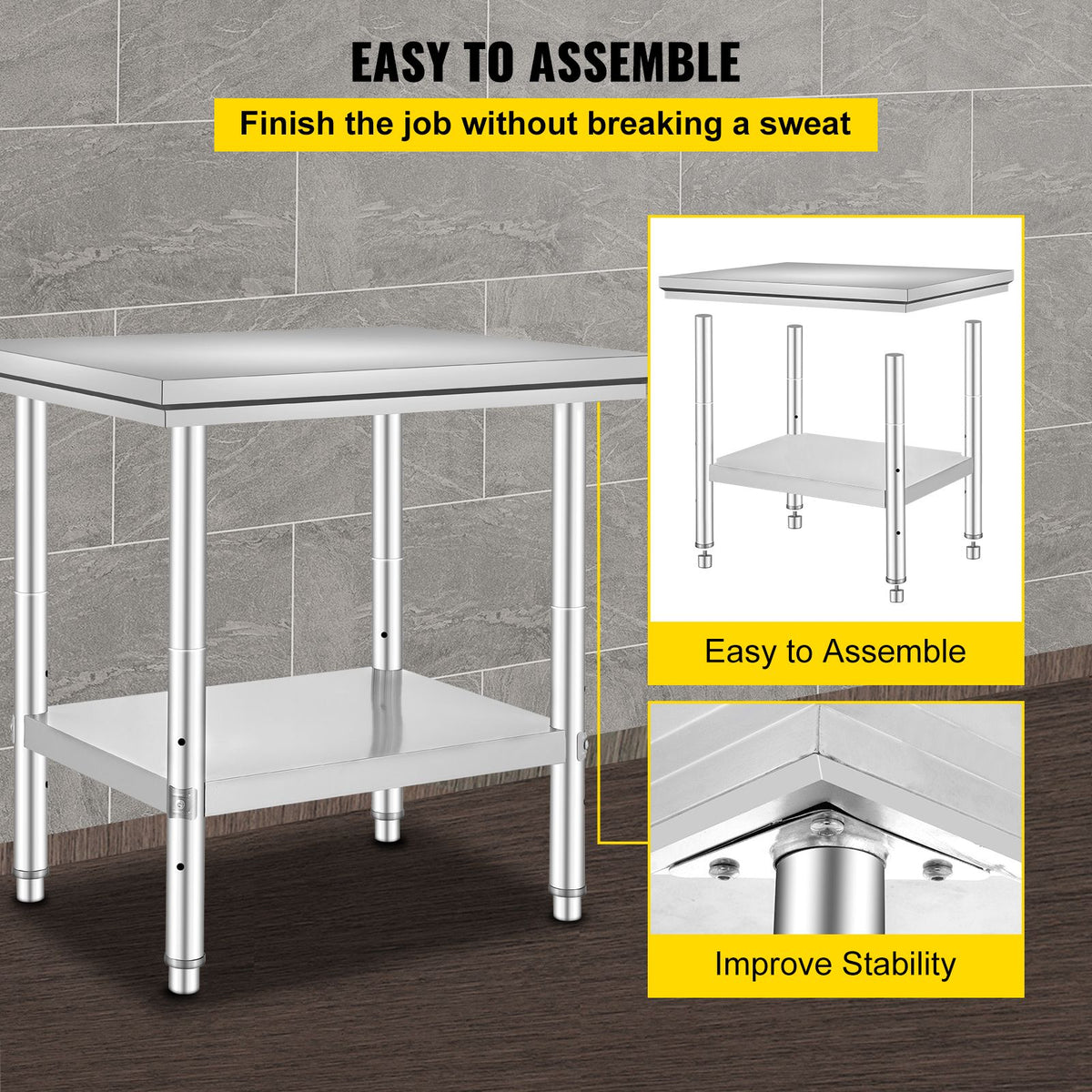 Commercial Worktable & Workstation 24 x 30 x 32 Inch - V952-60X76X80CFGZTTZT1V0