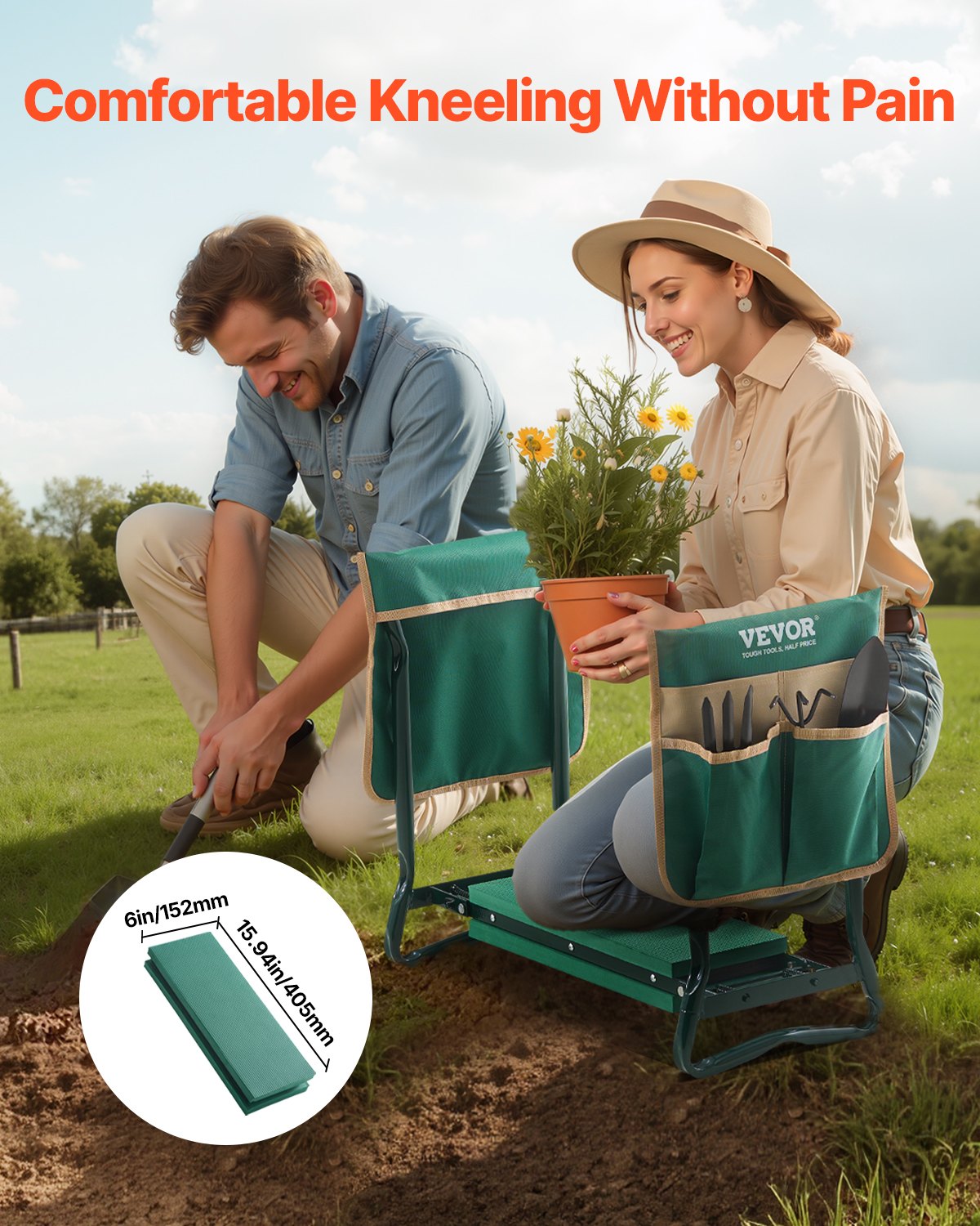 Garden Kneeler and Seat, 6 in Wide Kneeling Pad, Heavy Duty Garden Kneeling Stool, Folding Garden Seat with 2 Tool Bags, Relieve Knee & Back Pain, Portable Garden Bench for Women Grandparents
