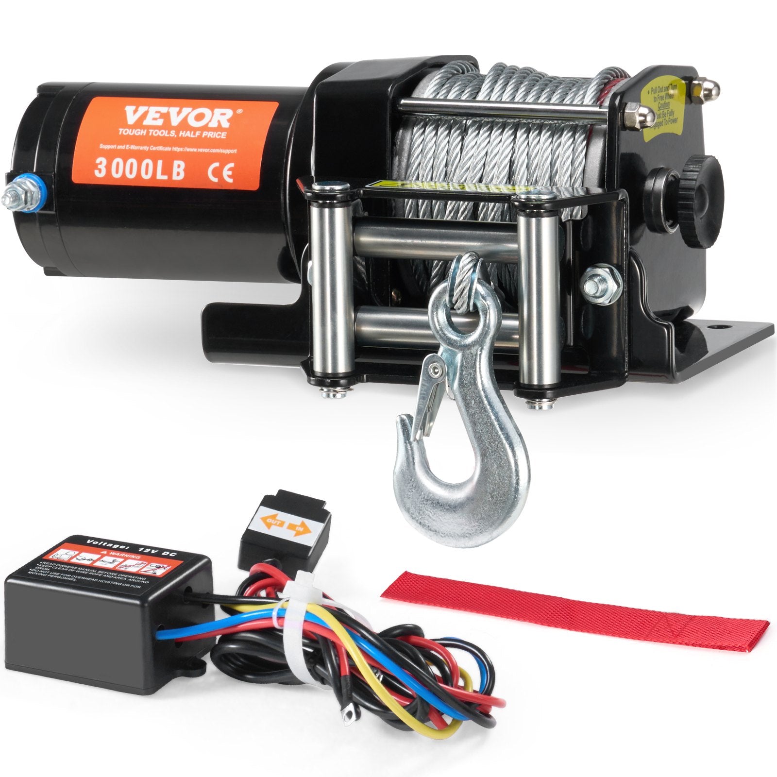Electric Winch, 1361 kg Line Pull Capacity, 12V DC ATV/UTV Winch with Φ0.5 x 1188.7 cm 7 Strands Steel Cable Roller Fairlead Wired Remote Control, IP55 Waterproof for Towing UTV ATV Off-Road
