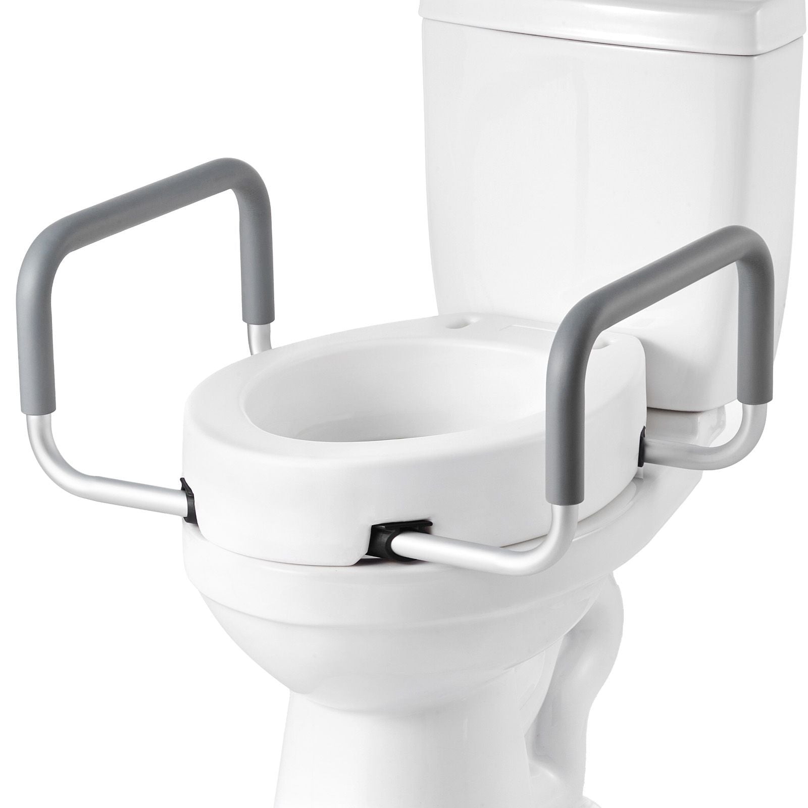 Raised Toilet Seat with Arms, 136.1 kg Load Capacity, 88.9 mm Lift Height, Widened Commode Elevated Toilet Seat Riser with Padded Handles for Seniors, Elderly, Handicap, Disabled, and Adults