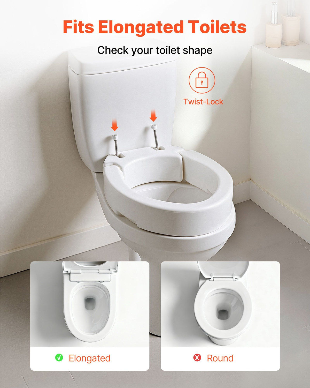 Raised Toilet Seat, 136.1 kg Load Capacity, 88.9 mm Lift Height, Commode Elevated Toilet Seat Riser with Enlarged Opening for Seniors, Elderly, Handicap, Disabled, Adults, Fits Elongated Bowl
