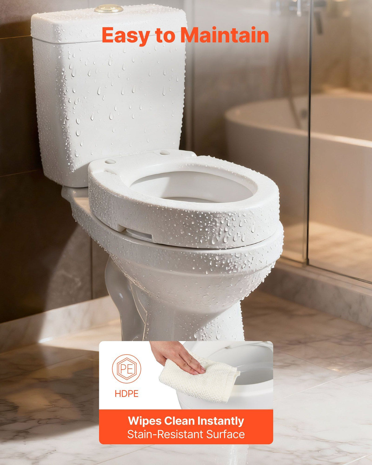 Raised Toilet Seat, 136.1 kg Load Capacity, 88.9 mm Lift Height, Commode Elevated Toilet Seat Riser with Enlarged Opening for Seniors, Elderly, Handicap, Disabled, Adults, Fits Elongated Bowl