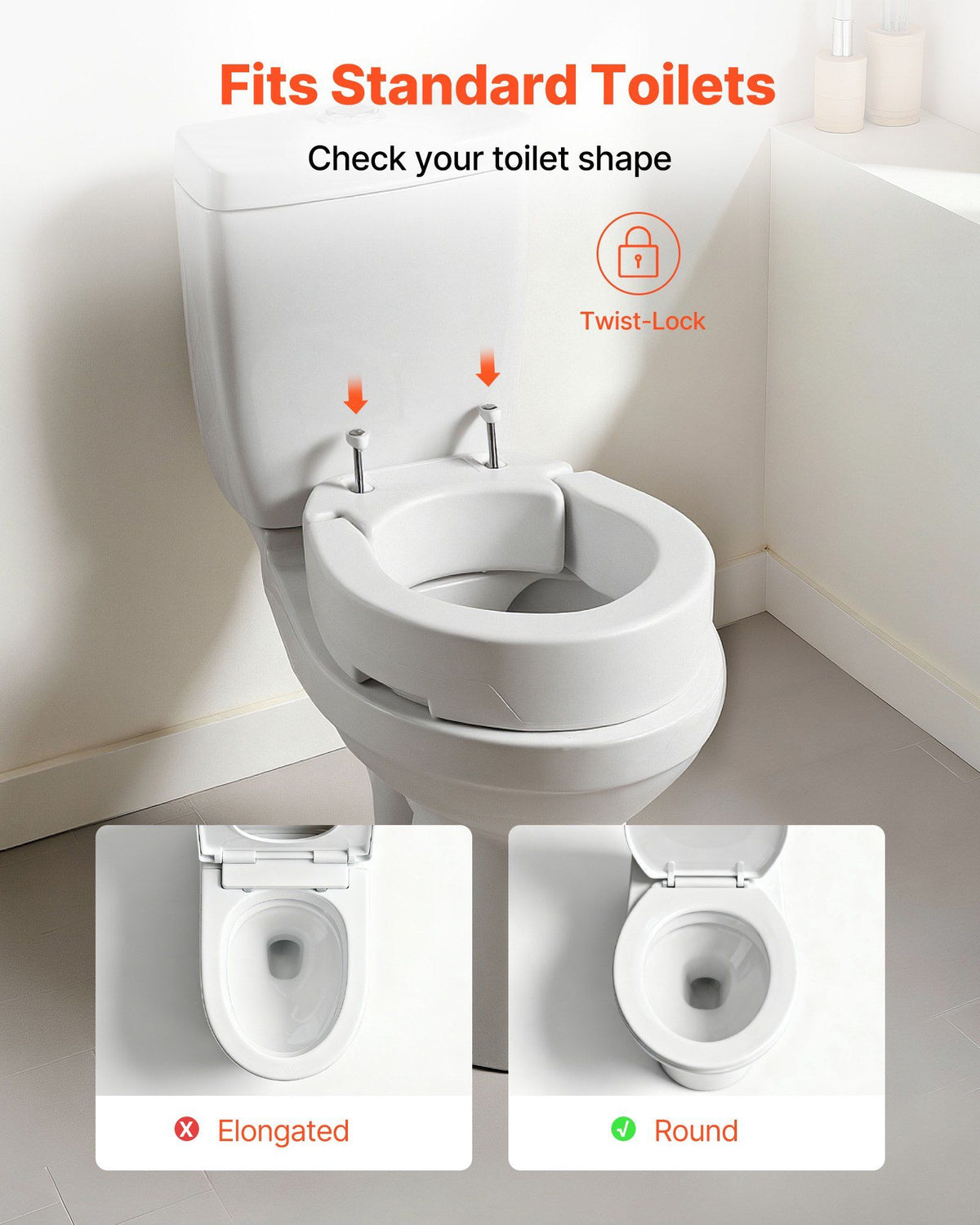 Raised Toilet Seat, 136.1 kg Load Capacity, 88.9 mm Lift Height, Commode Elevated Toilet Seat Riser with Enlarged Opening for Seniors, Elderly, Handicap, Disabled, and Adults, Fits Round Bowl