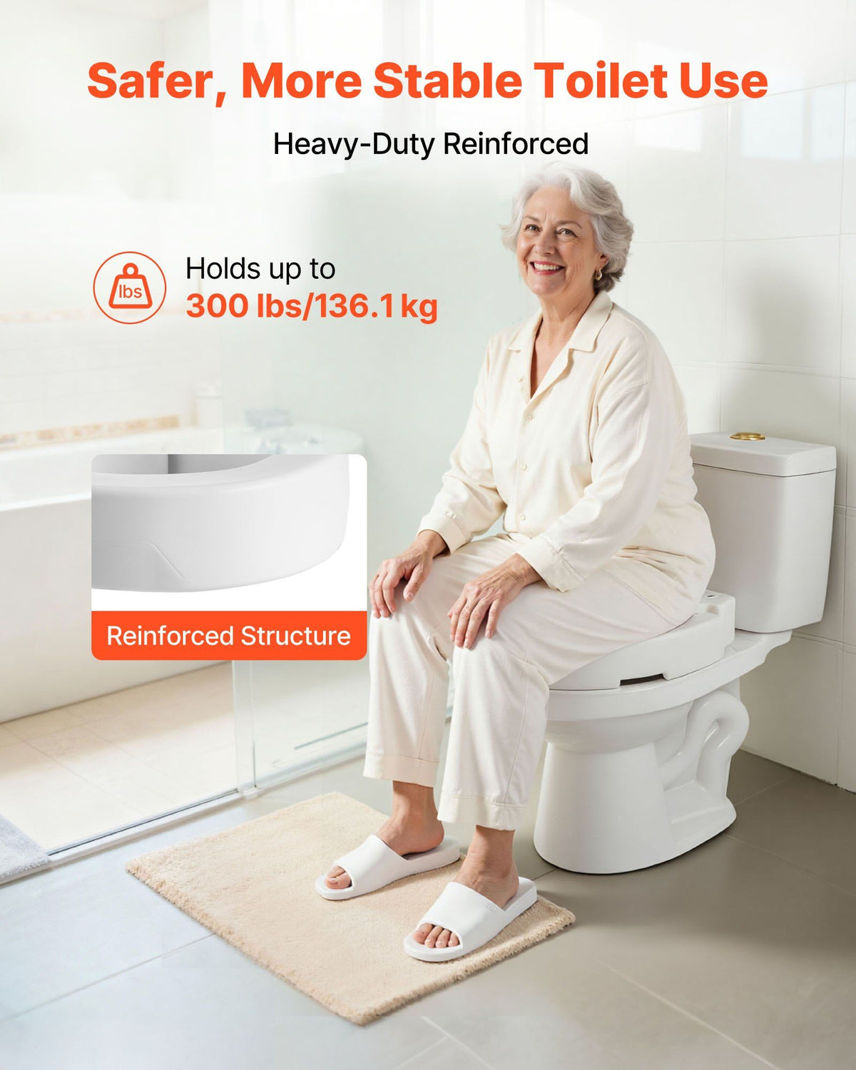 Raised Toilet Seat, 136.1 kg Load Capacity, 88.9 mm Lift Height, Commode Elevated Toilet Seat Riser with Enlarged Opening for Seniors, Elderly, Handicap, Disabled, and Adults, Fits Round Bowl