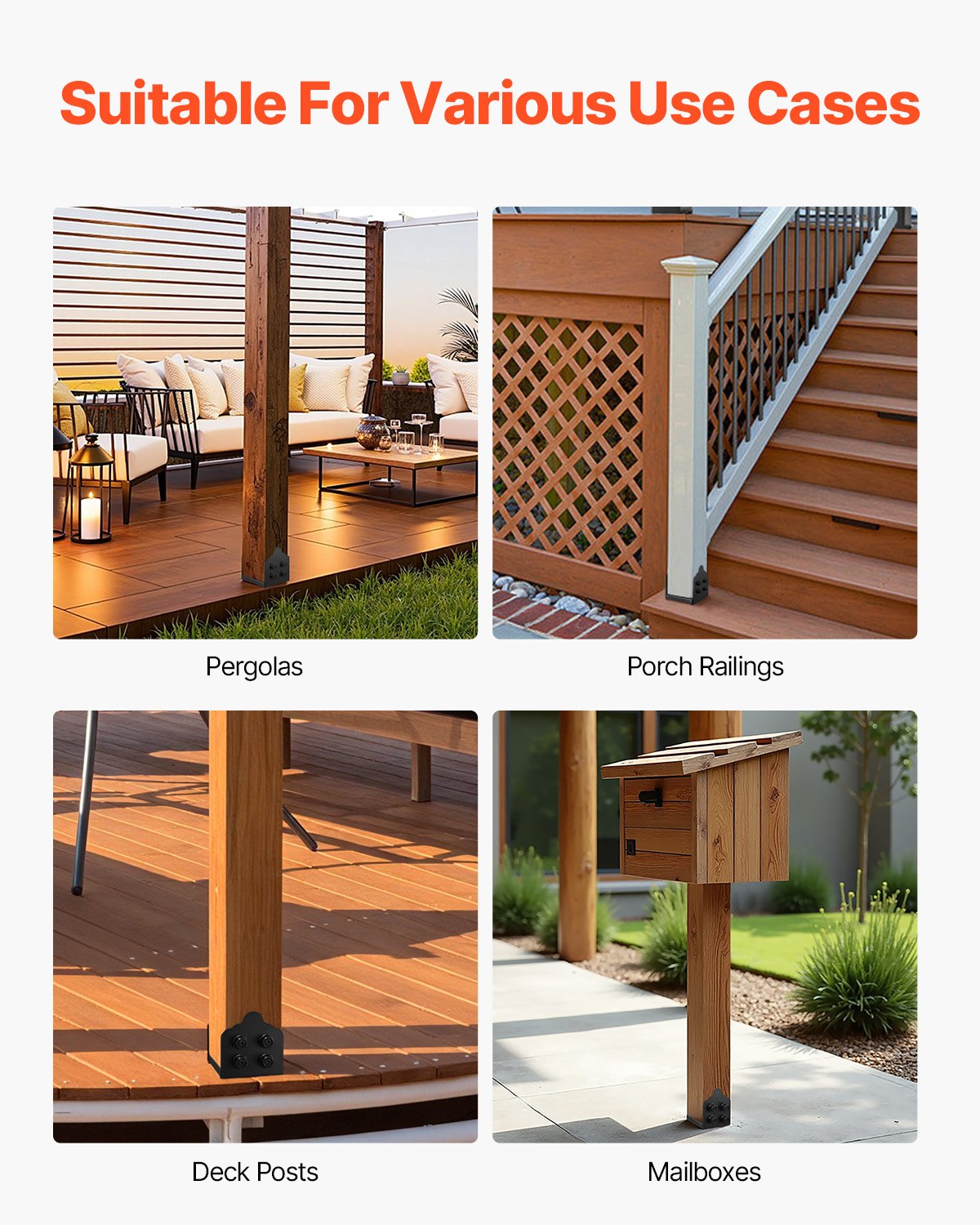 8x8 Post Base 2 Pcs, Inner Size 7.9x7.5 inch / 200x190 mm Post Brackets, Heavy Duty Carbon Steel Decking Posts, Wood Posts Brackets for Pavilion Deck Railing Support Deck Base Plate, Black