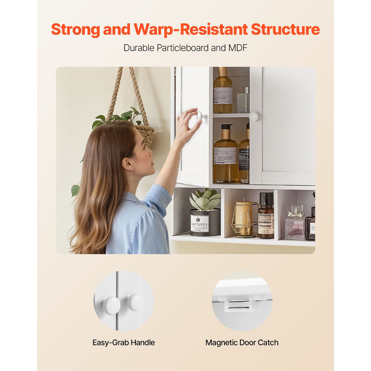 Bathroom Wall Cabinet, 2 Doors & Adjustable Shelf, Over the Toilet Storage Medicine Cabinet Wall Mounted, Hanging Organizer with Shelves & Open Partition for Laundry Room Kitchen Restroom, White