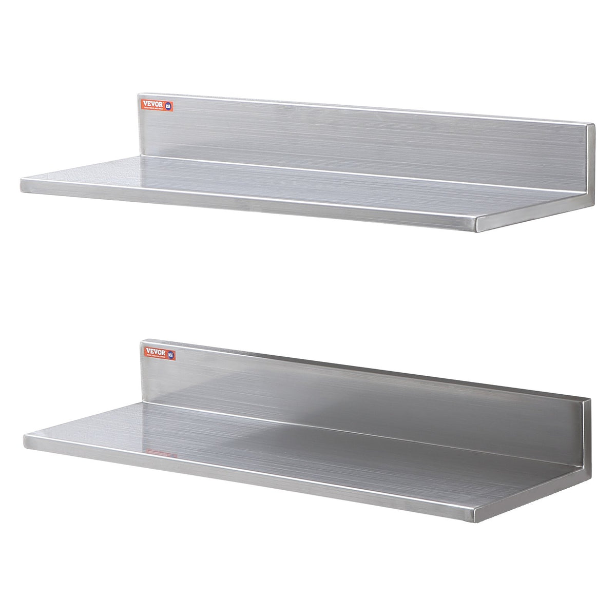 8.6" x 24" Stainless Steel Shelf, Wall Mounted Floating Shelving with Backsplash, 44 lbs Load Capacity Commercial Shelves, Heavy Duty Storage Rack for Restaurant, Kitchen, Bar, Home, and Hotel (2 Packs)