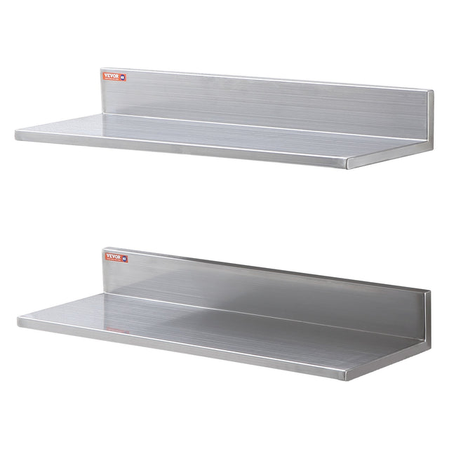 2-Pack 8.6x24in Stainless Wall Shelves with Backsplash 44lb