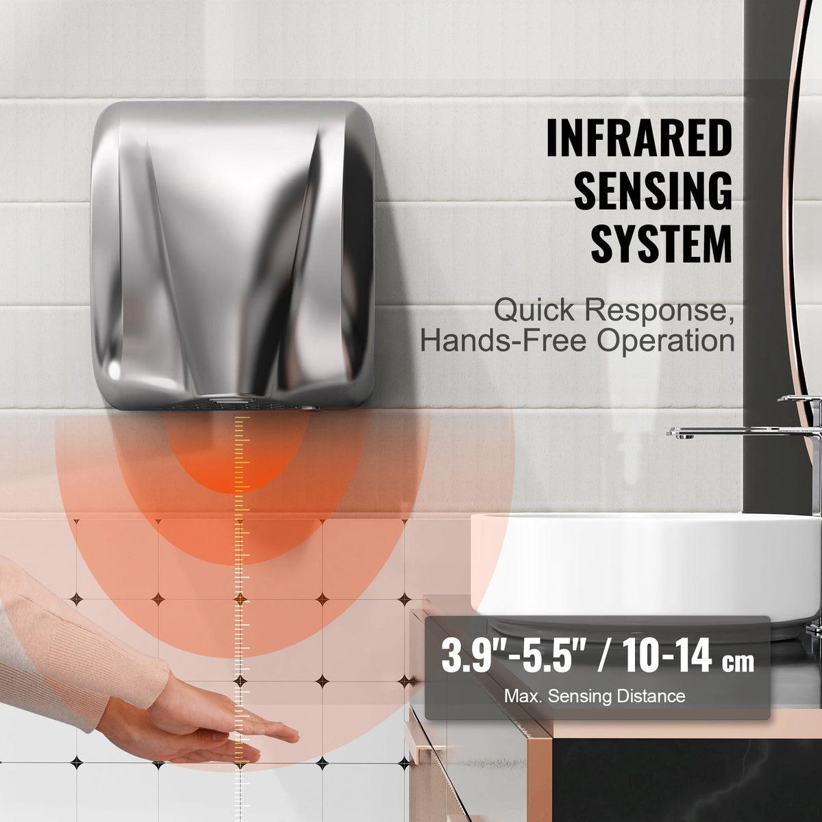 Heavy Duty Commercial Hand Dryer, 1800W Automatic High Speed Stainless Steel Warm Wind Hand Blower, 220V-240V Plug In/Hardwired Two Power Options, Compliant for Industry Business Restrooms