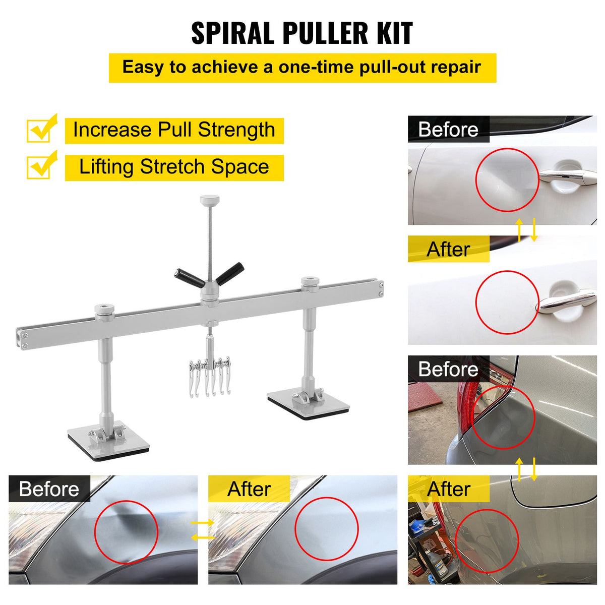 Car Dent Puller Kit, 85CM Dent Pull Lever 6 Claw Hook Accessories, Paintless Dent Removal Kit Dent Pull Lever Bar Kit for Auto Body Repair Door Dings and Hail Damage