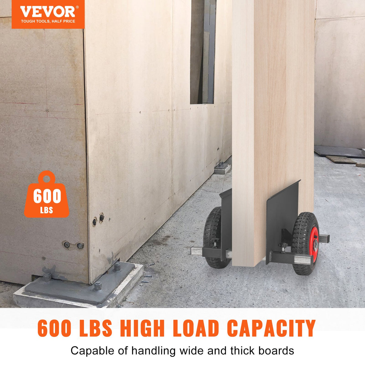 Panel Dolly, 600LBS Capacity Slab Dolly, Heavy-duty Drywall Mover with 8" Pneumatic Wheels, Adjustable Clamp Panel Cart for Drywall Sheet, Material Handling, All Terrain Moving Cart