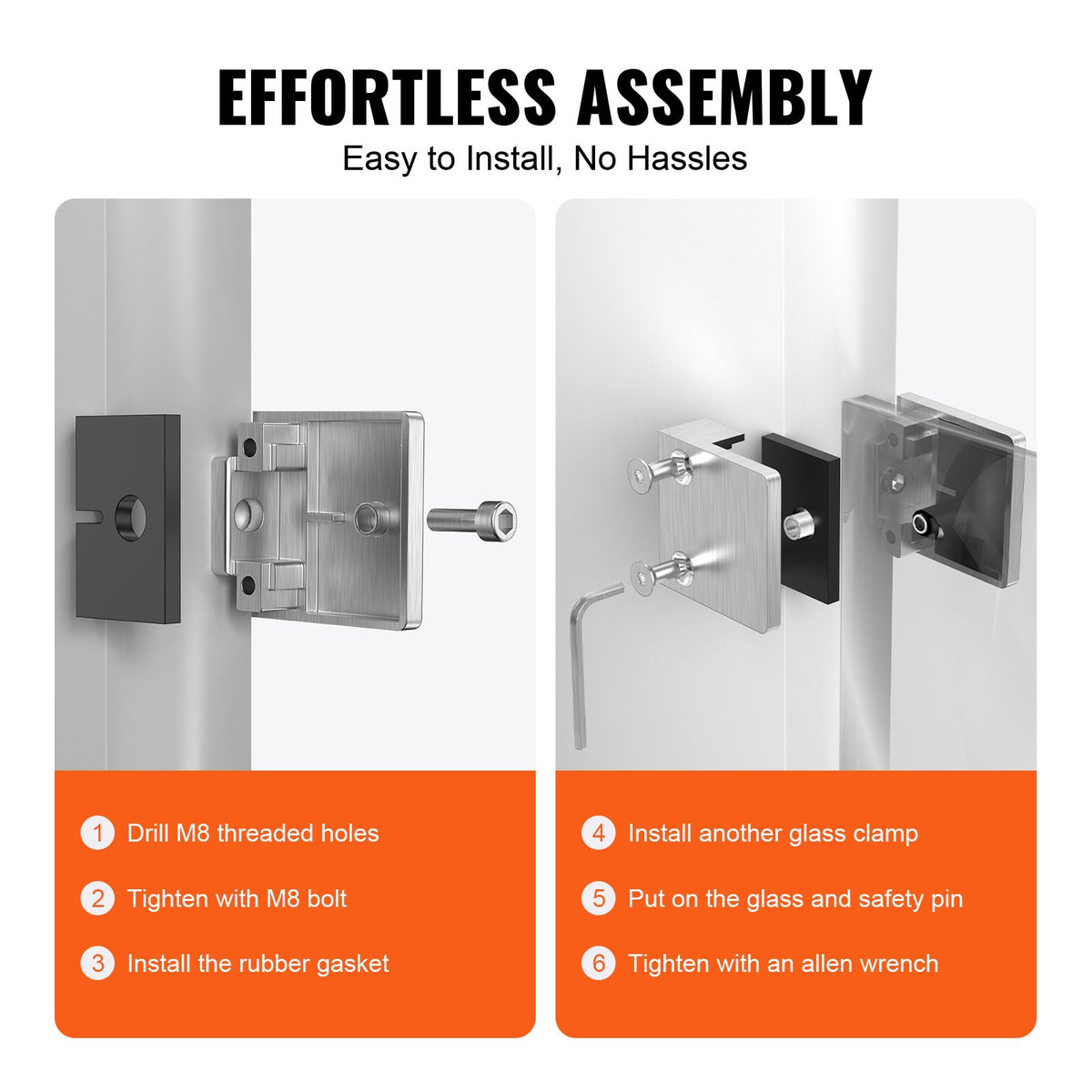 Glass Clamp, 4 PCS Square Glass Railing Bracket for 0.31 "-0.47 " Tempered Glass, 304 Stainless Steel Glass Mounting Clamp, Glass Shelf Bracket for Balcony, Garden, Pool, Stair, Silver