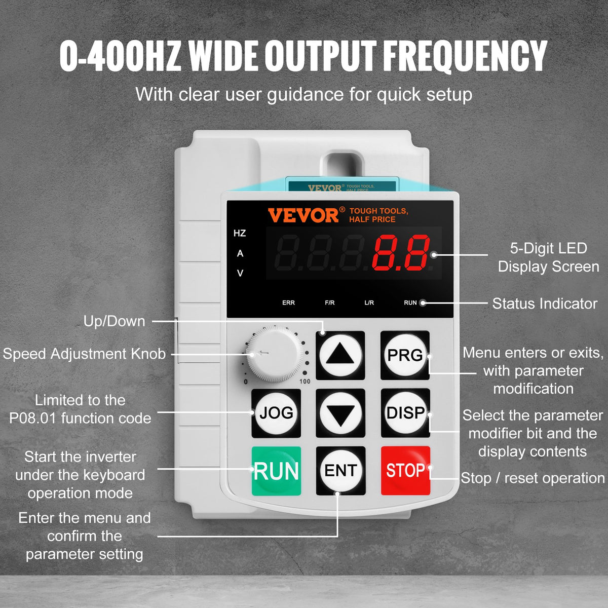 VFD 10HP, 7.5KW, 34A, 1 Phase 220V-240V Input to 3 Phase 220V-240V Output Variable Frequency Drive, 0-400Hz VFD for AC Motor Speed Control
