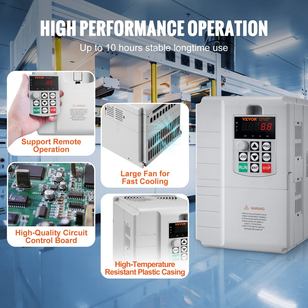 VFD 10HP, 7.5KW, 34A, 1 Phase 220V-240V Input to 3 Phase 220V-240V Output Variable Frequency Drive, 0-400Hz VFD for AC Motor Speed Control