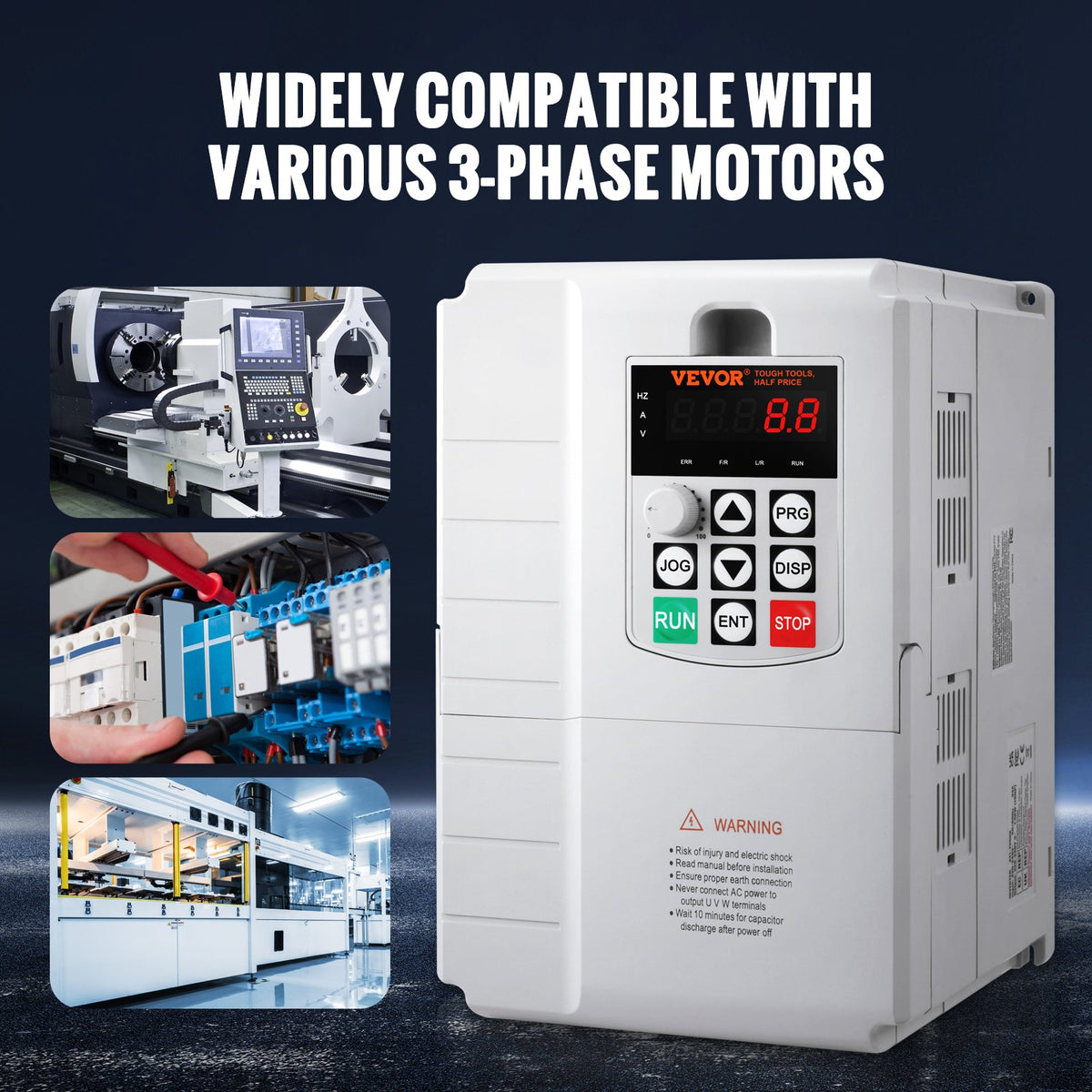 VFD 10HP, 7.5KW, 34A, 1 Phase 220V-240V Input to 3 Phase 220V-240V Output Variable Frequency Drive, 0-400Hz VFD for AC Motor Speed Control