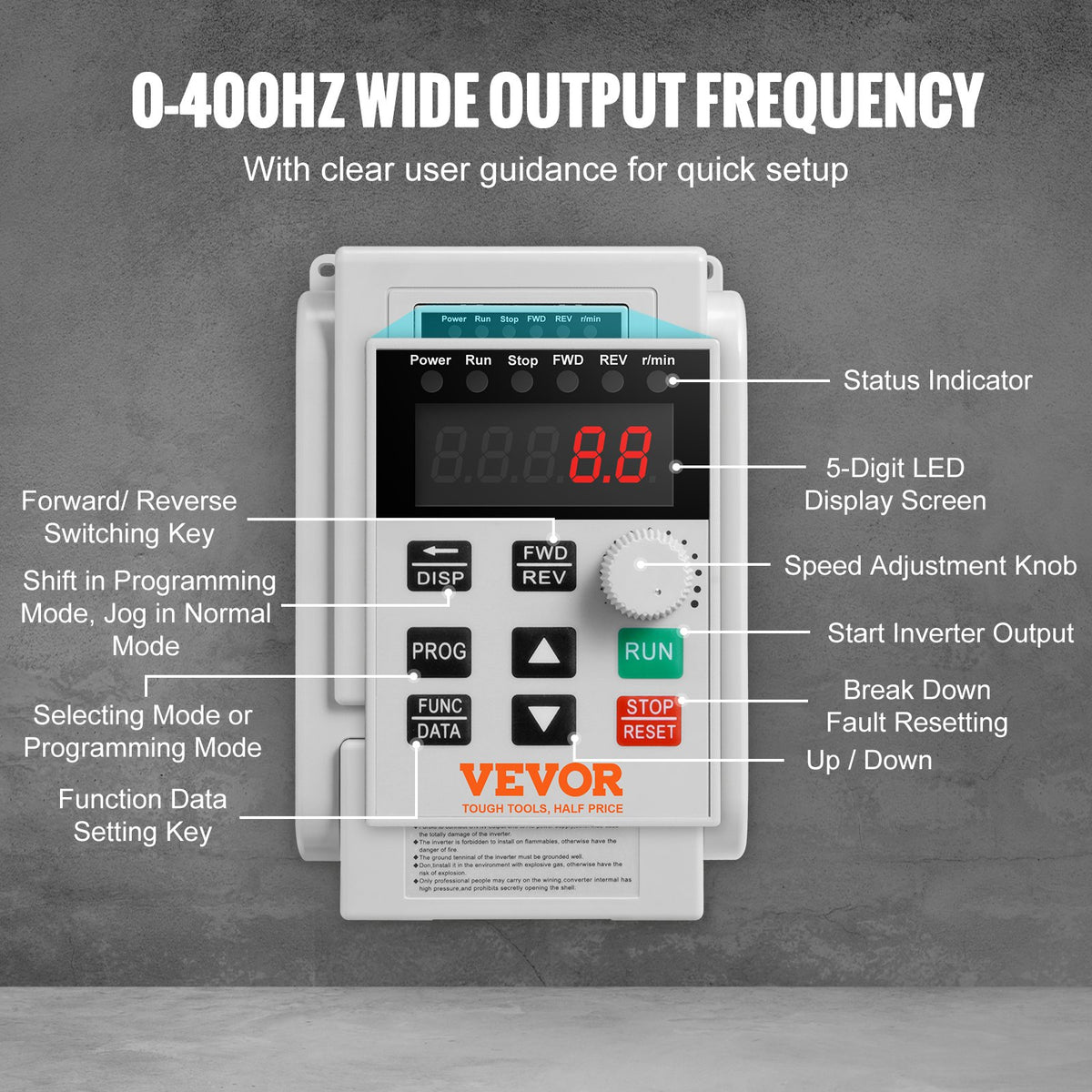 VFD 5HP, 4KW, 18A, 1 Phase 220V-240V Input to 3 Phase 220V-240V Output Variable Frequency Drive, 0-400Hz VFD for AC Motor Speed Control