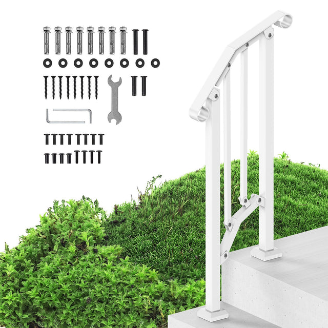1-2 Step Outdoor Stair Handrail Carbon Steel White