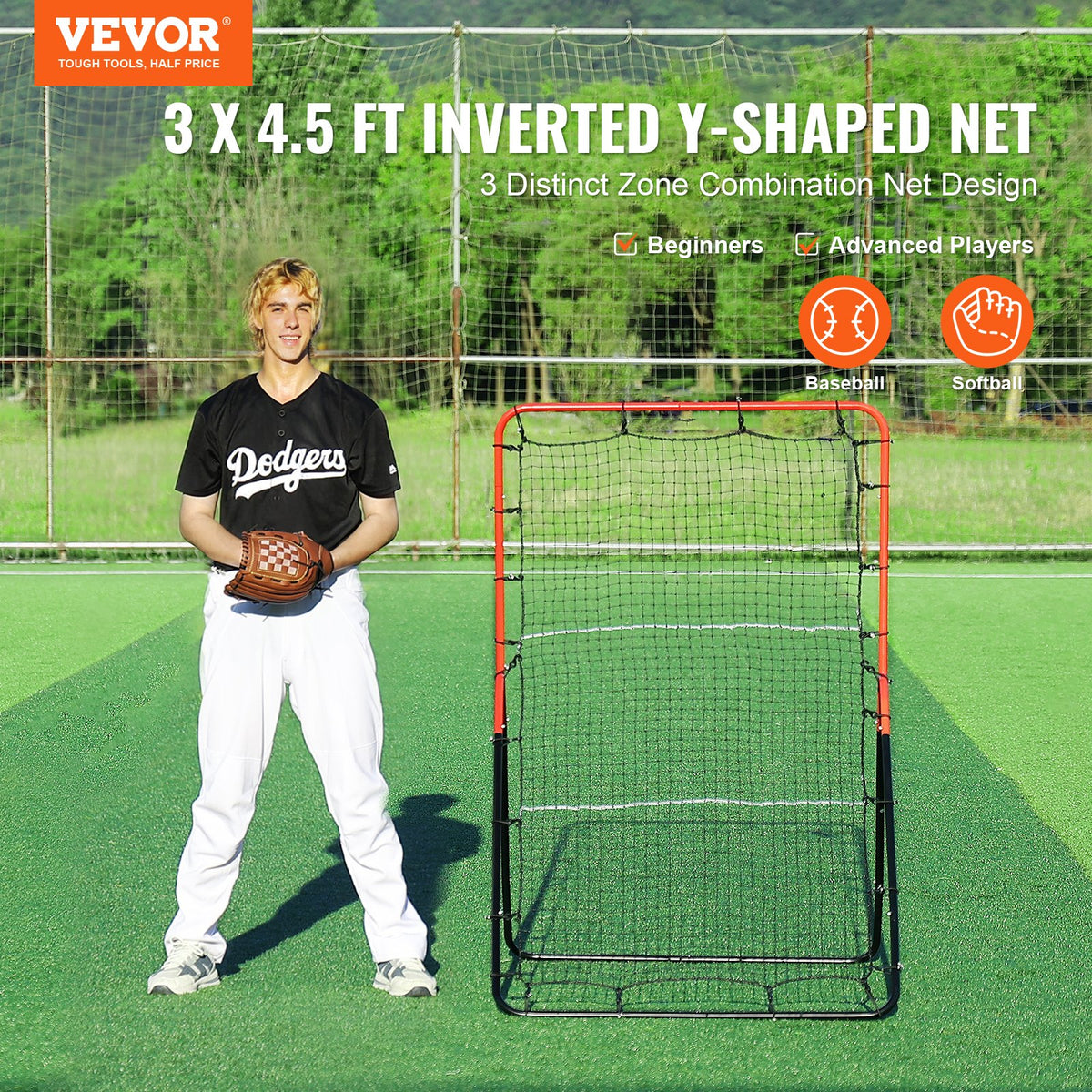 Baseball And Softball Rebounder Net, 3 x 4.5 ft PitchBack Baseball Pitching Nest, 3-Way Baseball, Softball Pitchback Net, Fielding Trainer, Bounce Back Net for Fielding/Throwing Practice