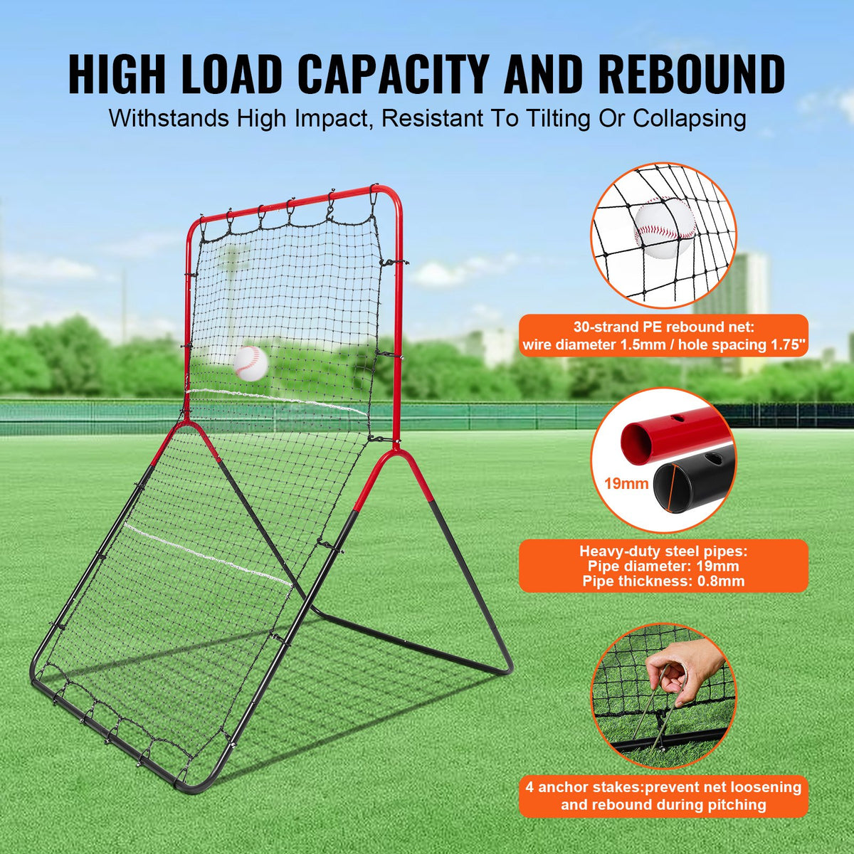 Baseball And Softball Rebounder Net, 3 x 4.5 ft PitchBack Baseball Pitching Nest, 3-Way Baseball, Softball Pitchback Net, Fielding Trainer, Bounce Back Net for Fielding/Throwing Practice