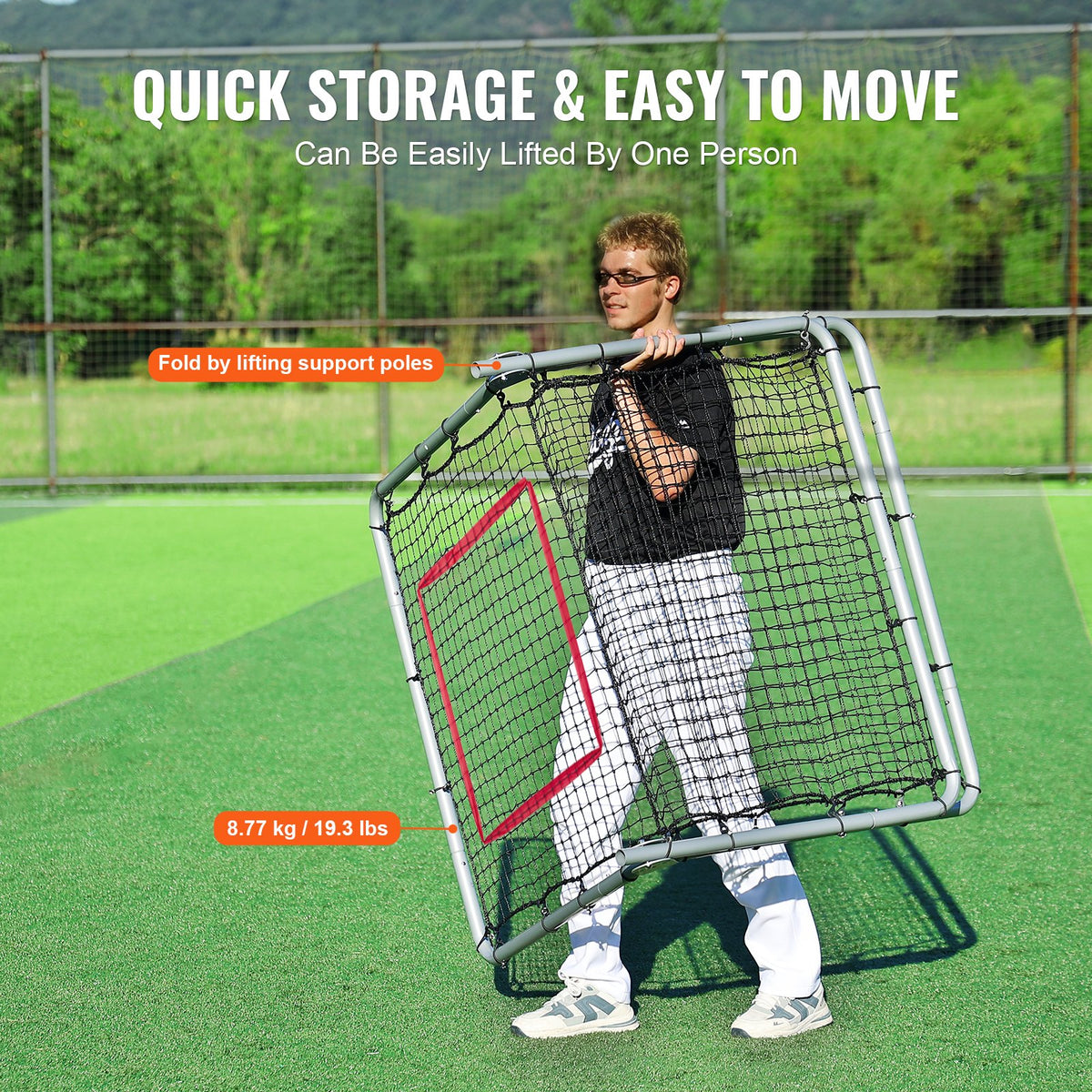 Baseball And Softball Rebounder Net, 3.5 x 6 ft PitchBack Baseball Pitching Nest, Softball Pitchback Net, Fielding Trainer, Bounce Back Net for Fielding/Throwing Practice, 5 Adjustable Angles