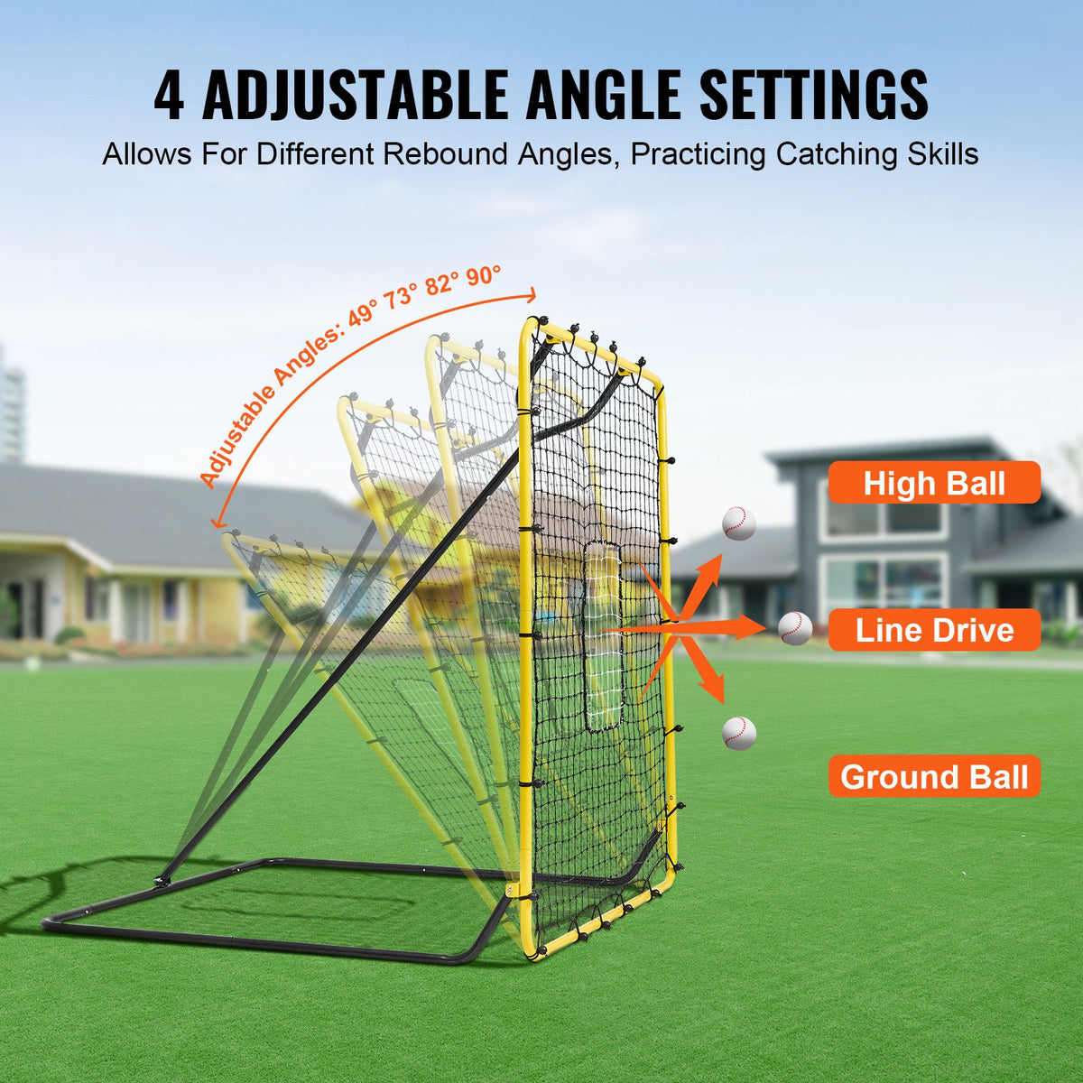 Baseball And Softball Rebounder Net, 4 x 4.5 Feet PitchBack Baseball Nest for Pitching and Fielding Training, Pitch Return Trainer Rebound Net with Pitching Target, 4 Adjustable Angles