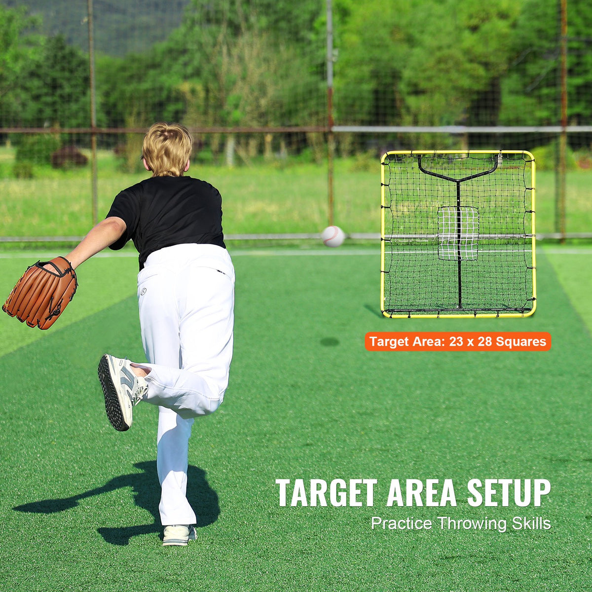Baseball And Softball Rebounder Net, 4 x 4.5 Feet PitchBack Baseball Nest for Pitching and Fielding Training, Pitch Return Trainer Rebound Net with Pitching Target, 4 Adjustable Angles