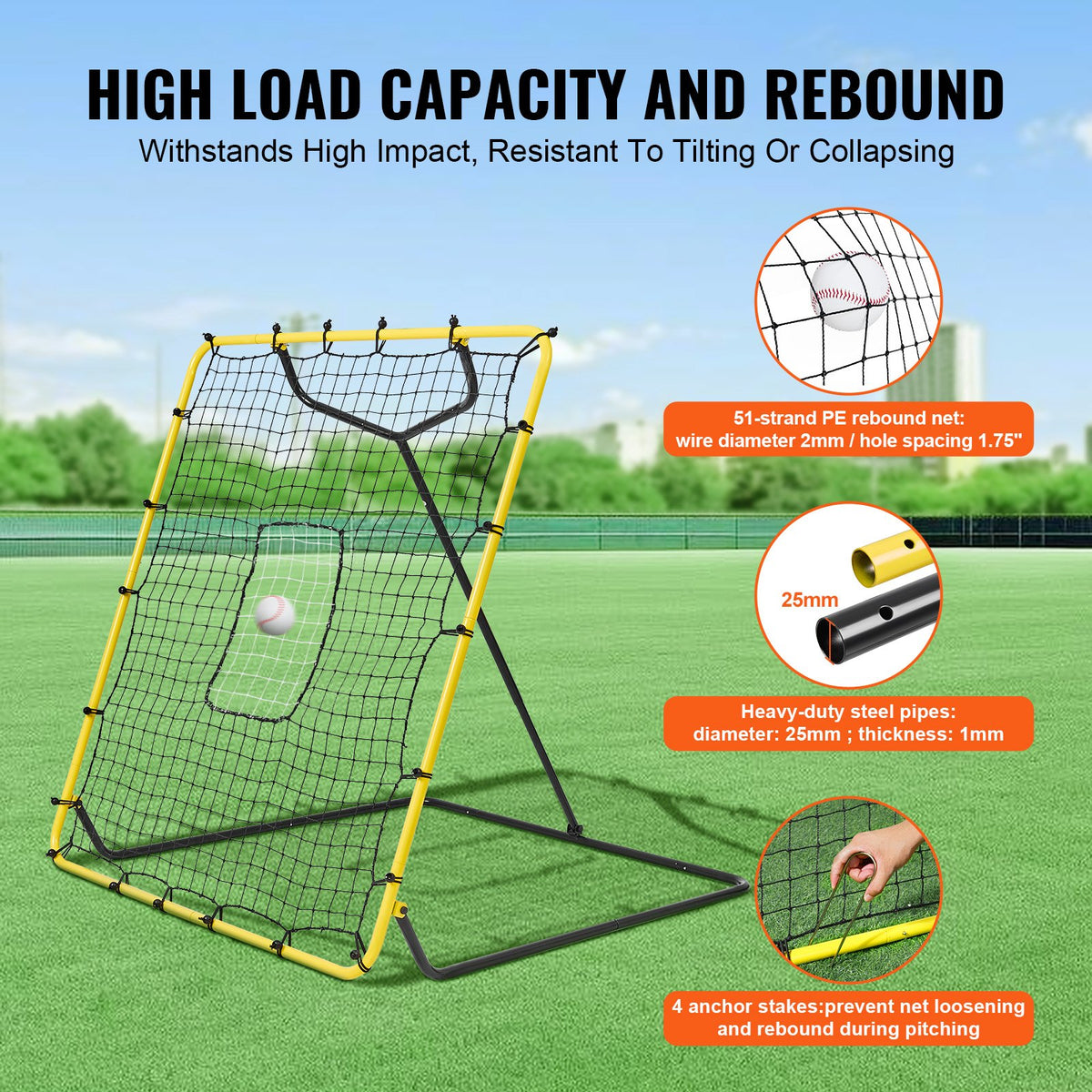 Baseball And Softball Rebounder Net, 4 x 4.5 Feet PitchBack Baseball Nest for Pitching and Fielding Training, Pitch Return Trainer Rebound Net with Pitching Target, 4 Adjustable Angles